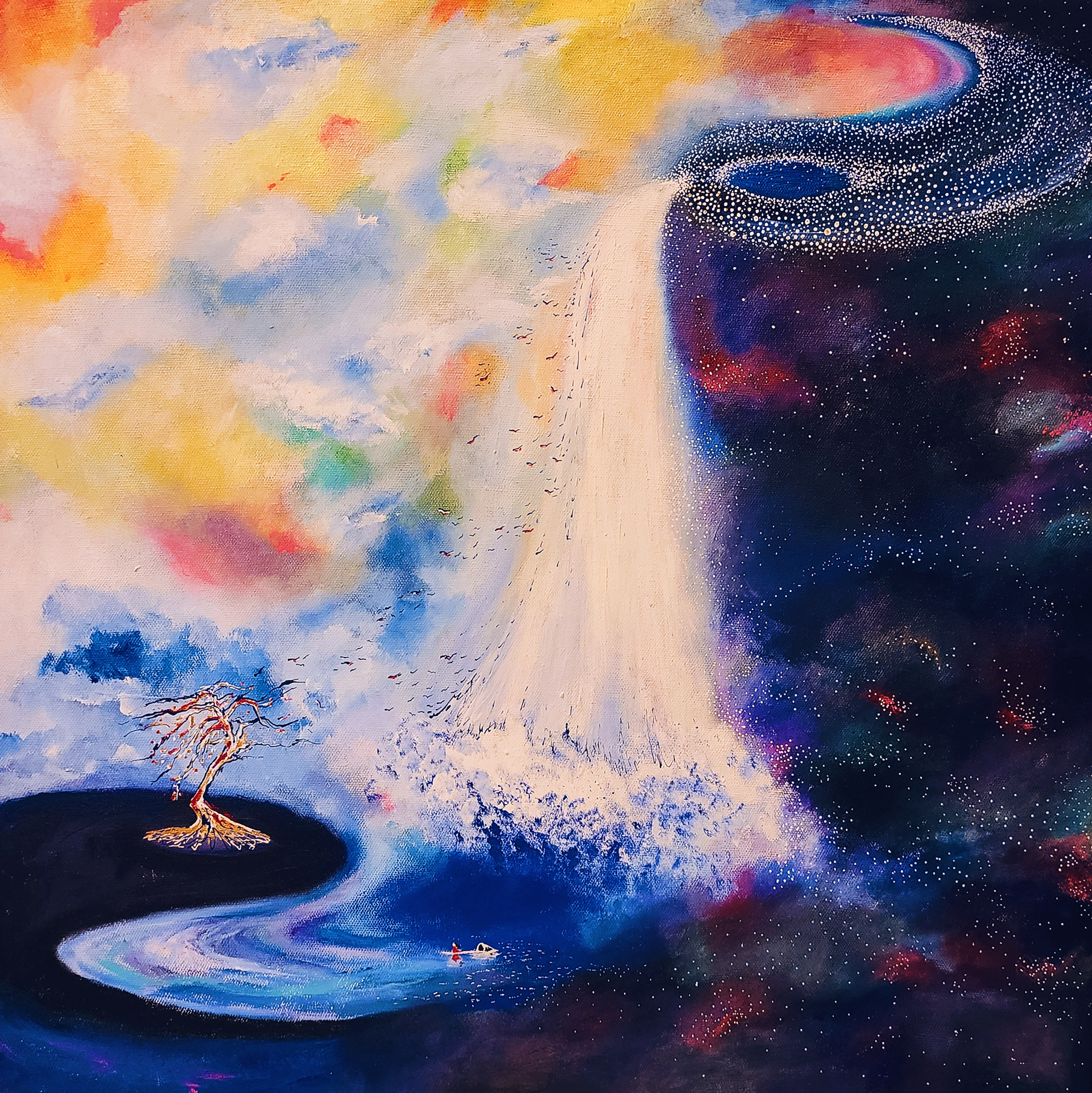 Acrylic on canvas. Yin Yang explores the connectedness of everything, despite seeming so oppositional.