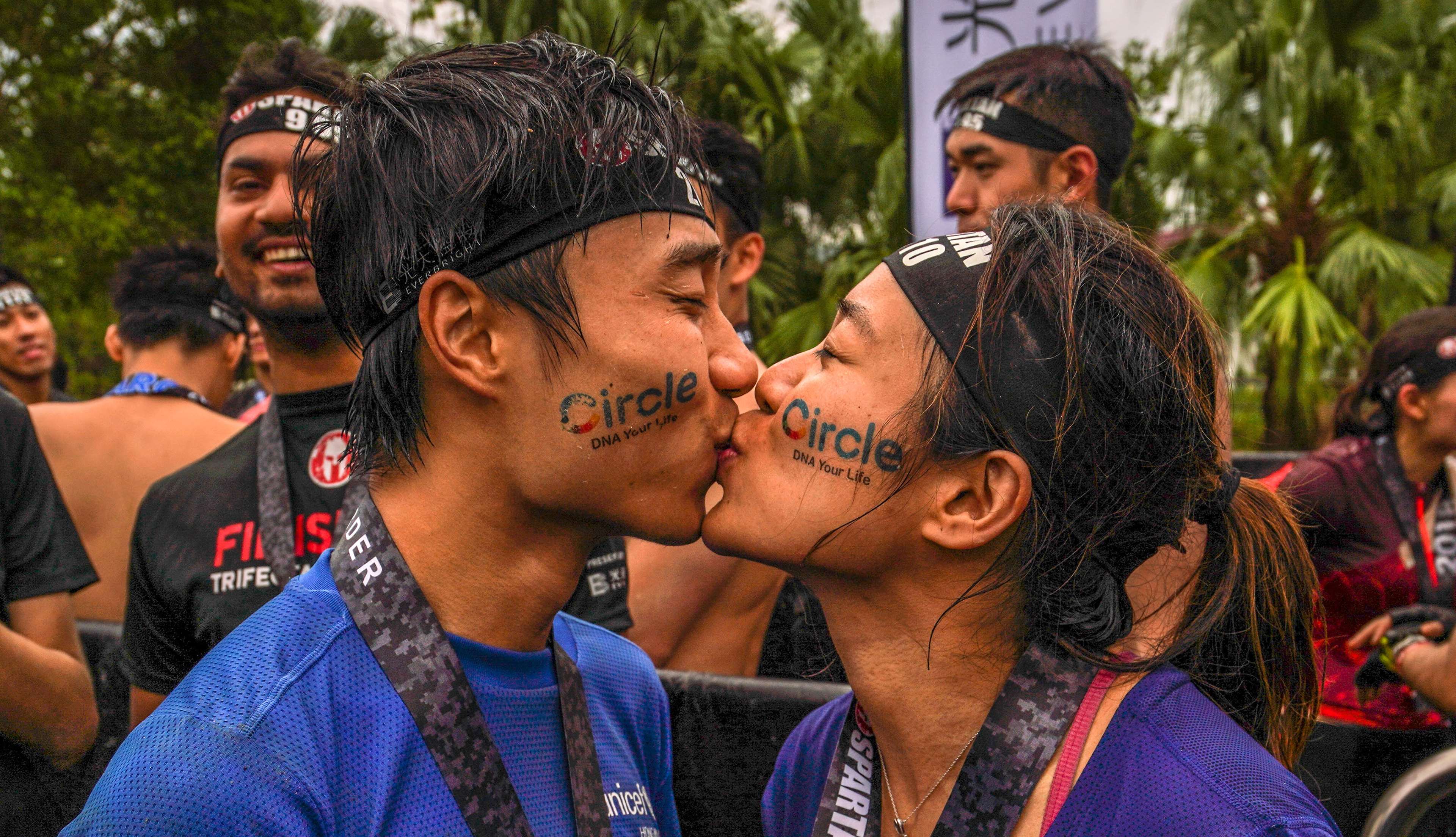 After completing the Spartan Race, they made out.