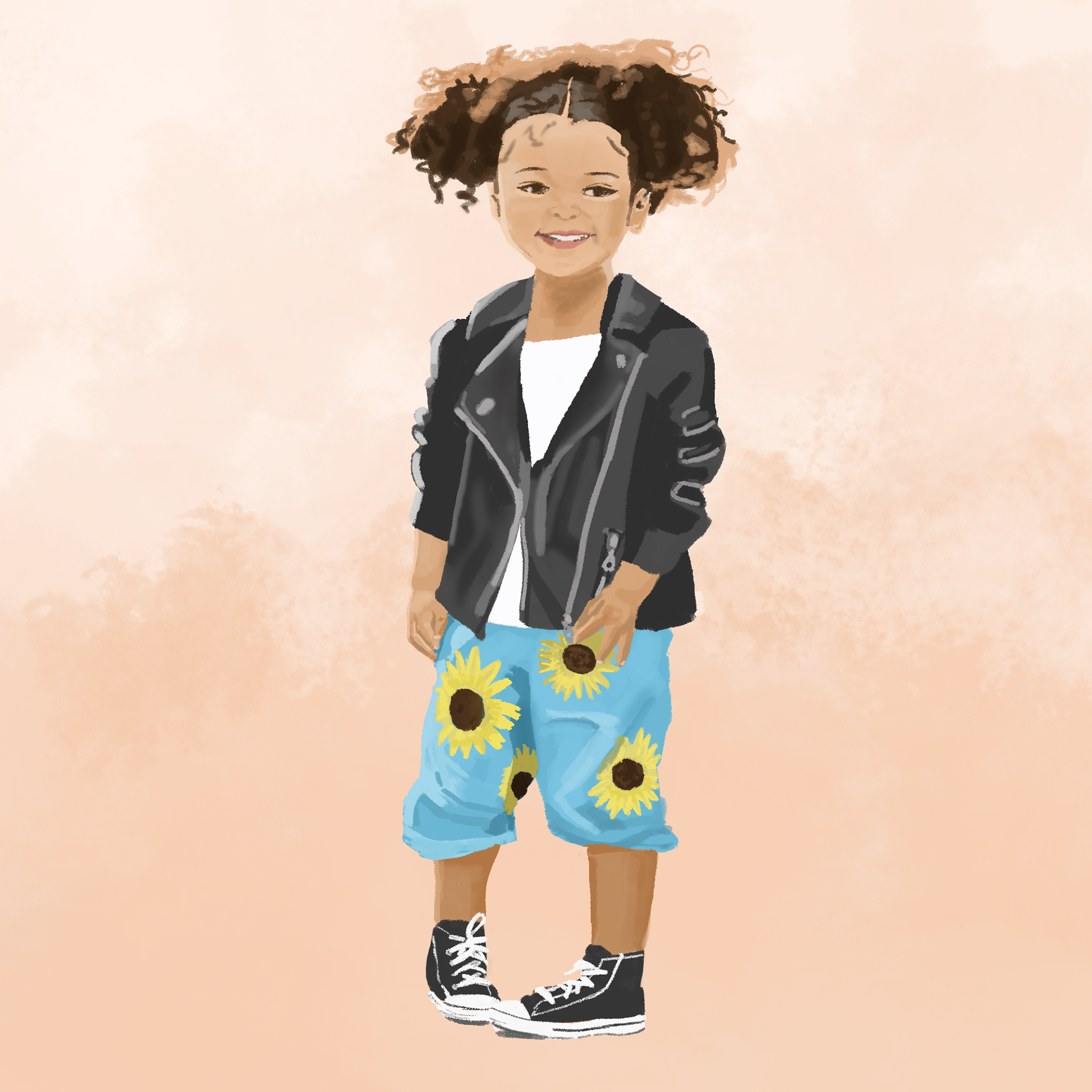 Ce matin dans la rue, j'ai croisé une petite fille qui portait un pantalon trop classe avec des tournesols 🌻✨ Trop de flow à un si jeune âge ! 😎 #girldrawing #girlportrait #tournesol #sunflower #flowerpattern #cute #cheveuxbouclés #curlyhair #flowerillustration #flower #goodvibes #illustration #illustratrice #illustrator #illustragram #digitalart #digitalpainting #digitalillustration #art #instaart #drawingoftheday