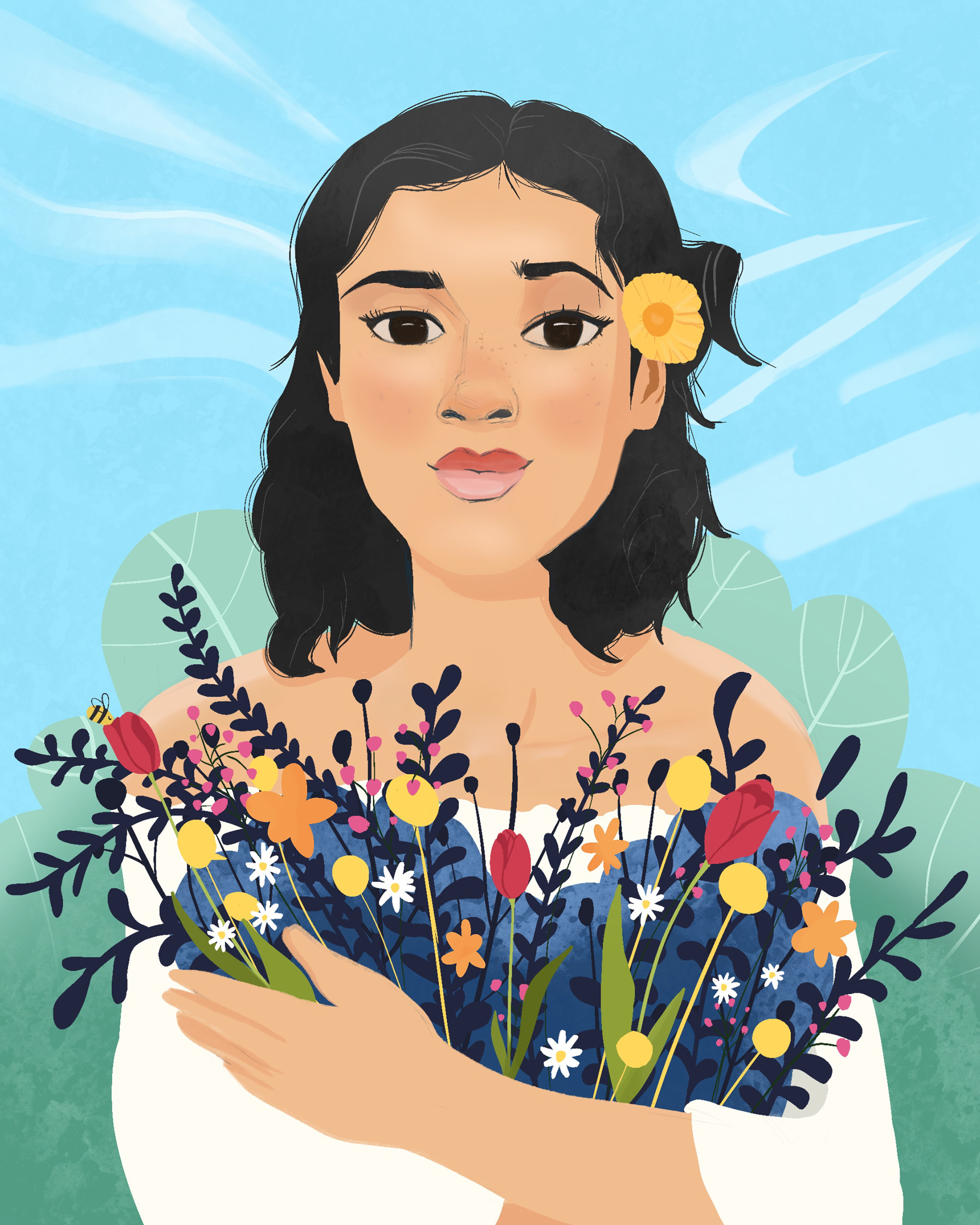 Voici ma version du #dtiys de @illus.afleurdepeau 🌷🌼💐❤️ #fleurdepeau_redraw #dtiyschallenge #drawthisinyourstyle #dtiys #portrait #portraitillustration #womanwhodraw #procreate #floralillustration #illustration #illustratrice #illustrator #digitalart #digitalpainting #digitalillustration #art #instaart #drawingoftheday