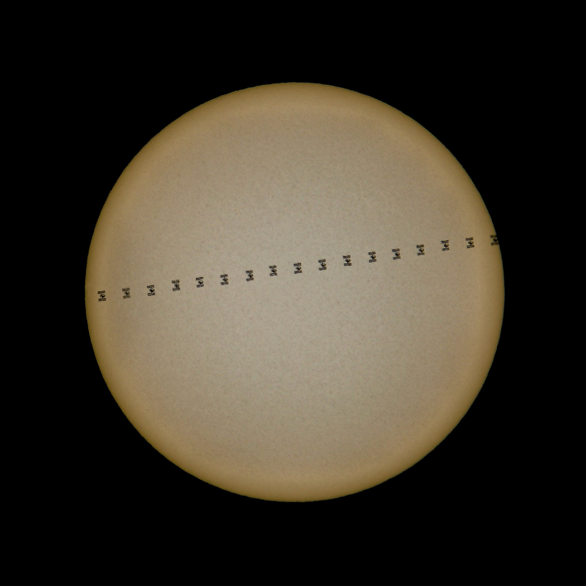 ISS Solar Transit: April 17, 2017Unfortunately, I'm not able to attend the launch by United Launch Alliance (for Orbital ATK) of the CRS-7 Cygnus capsule (named after the great John Glenn) tomorrow, but at just under 24 hours before the launch, I was able to see where the capsule is headed, from a distance of 452 km. May I present the International Space Station, transiting the face of the Sun, seen from downtown Melbourne (just 5 minutes from my office!) and the Space Coast of Florida at 11:46 am (ET). Thanks again to transit-finder.com for another accurate prediction. The transit began at 11:46:40 and lasted a mere .57 seconds. At the time of transit, the ISS was 452 km away from my viewing location. With another nod to Elliot Severn, this image was created by extracting 17 frames from a 4K video (I may post it later), shot at 29 frames per second with an EF100-400mm lens and a 2x converter. Shooting directly into the sun is serious business, so I was using two ND filters (a 10-stop and a 3-stop), and the camera was set at ISO100, 1/3200 and f16. The images were processed in Lightroom, combined in Photoshop using the "darken" mode and then finished (again) in Lightroom with a modest amount of "detail extraction" applied in Color Efex4 as a final touch. #SpotTheStation