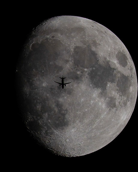 An Embraer E175LR passes in front of the 86% illuminated Moon, seen Monday night from the Space Coast of Florida. That's American Airlines flight 3762 traveling from Pensacola (PNS) to Miami (MIA) at 36000 ft &amp; 463 kts. Interestingly/coincidentally, a few miles east of me, Mr. John Kraus of John Kraus Photos snagged a bigger plane passing in front of the Moon just about 90-seconds before I got this shot. Go check out his amazing shot, and follow him if you aren't already. (📷: me, w/ flight data &amp; tracking via Flightradar24.com)