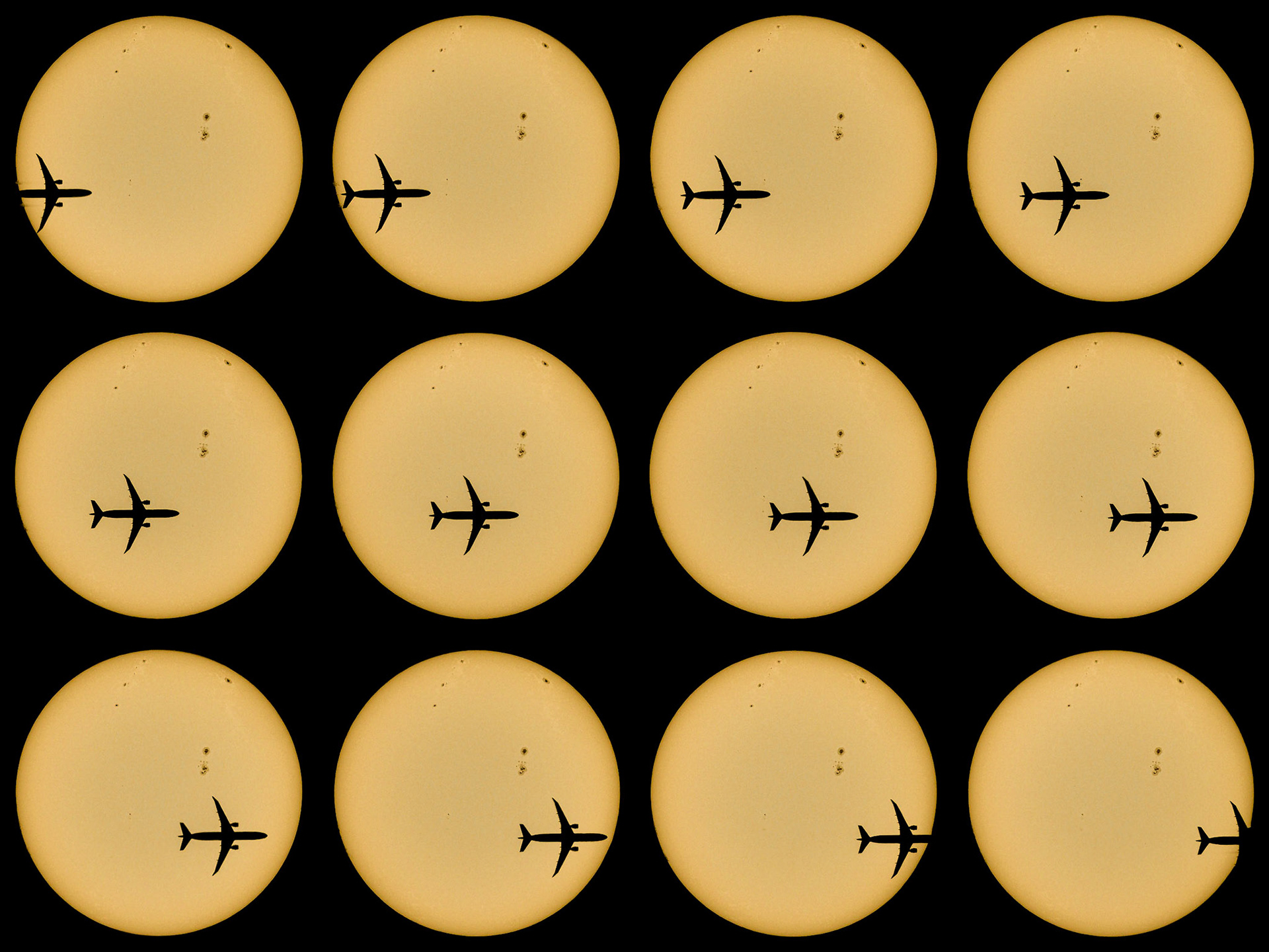 That's an Embraer E175LR caught passing in front of the sunspot-covered Sun Sunday morning, seen from Melbourne, Florida. American Airlines flight 3906 (operated by Envoy Air) was traveling from Charleston, SC (CHS) to Miami, FL (MIA) at 34k feet &amp; 455 knots.(📷: me w/ flight data by Flightradar24.com)