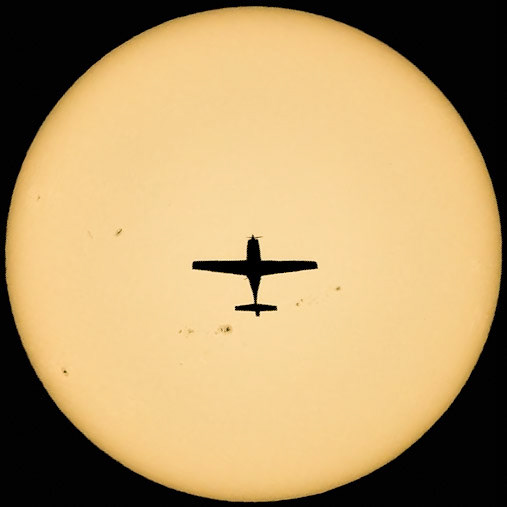 This shot was truly an accident: I was hoping to catch a 777 flying south, and I was lined up on the Sun. I normally ignore smaller planes mainly because they’re too low to catch the overhead transits I chase. But, this little plane refused to be ignored, passing nearly directly overhead at a fairly high altitude, traveling north. At first I thought it was a bird. Please meet N282FD, a Cirrus Aircraft SR22, traveling between Fort Lauderdale (FLL) and Daytona Beach (DAB) on June 18, 2023. The plane was traveling at 14,542 feet and 175 knots as it passed over the Space Coast and right in front of the Sun just a few minutes past high noon.