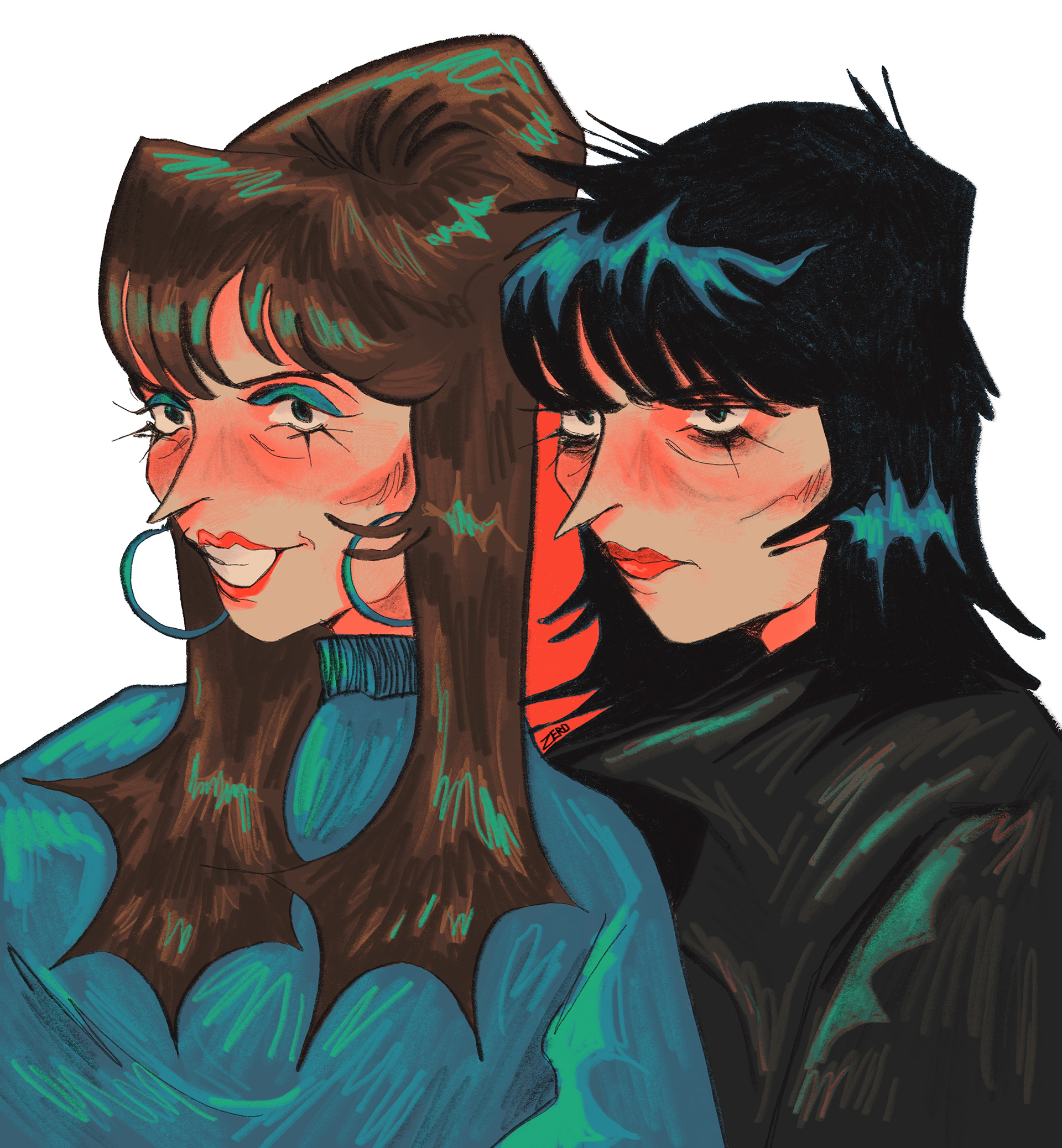 "two different sisters" / digital illustration (finished) / 2023