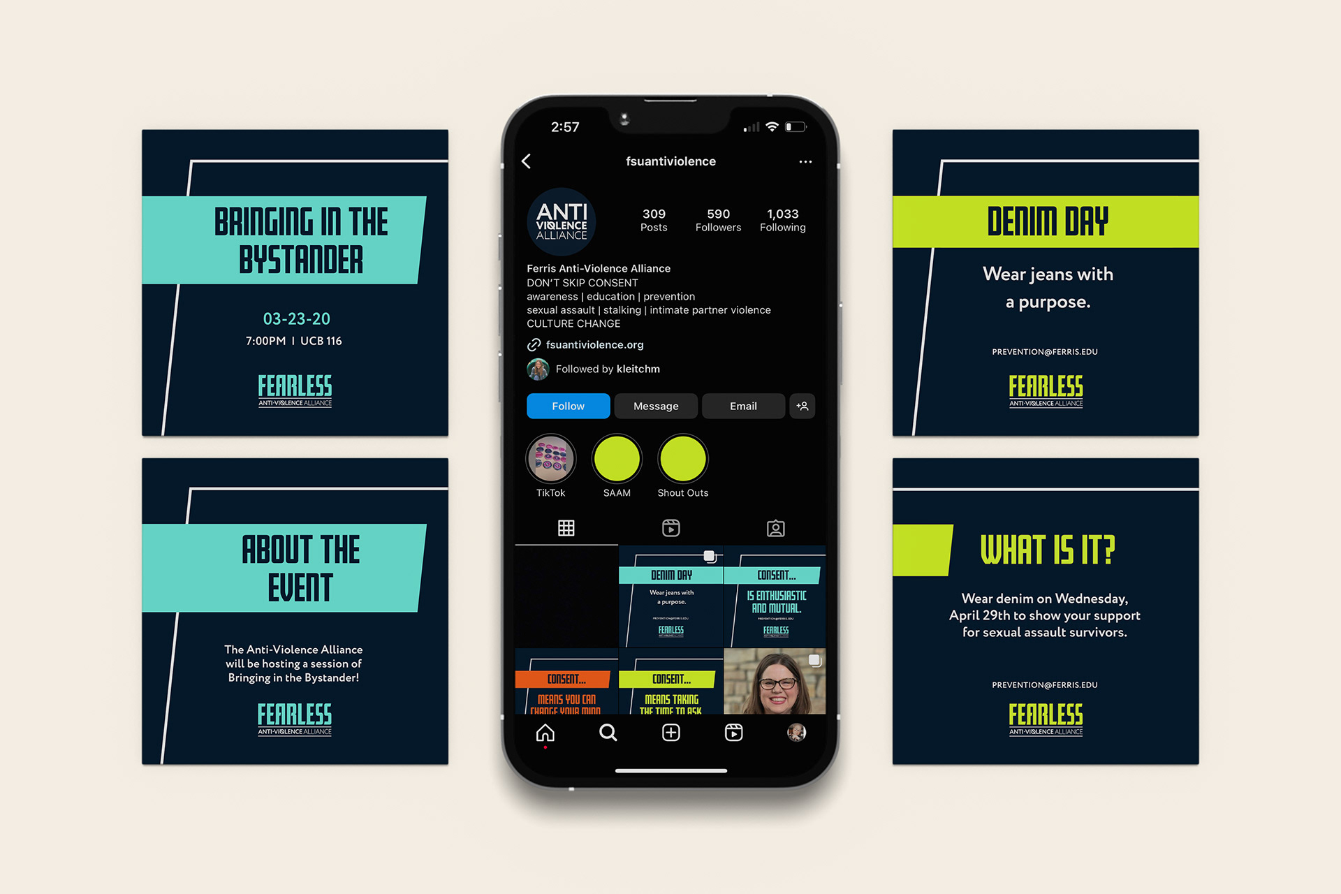 Image of a phone screen with the Anti-Violence Alliance instagram profile shown
