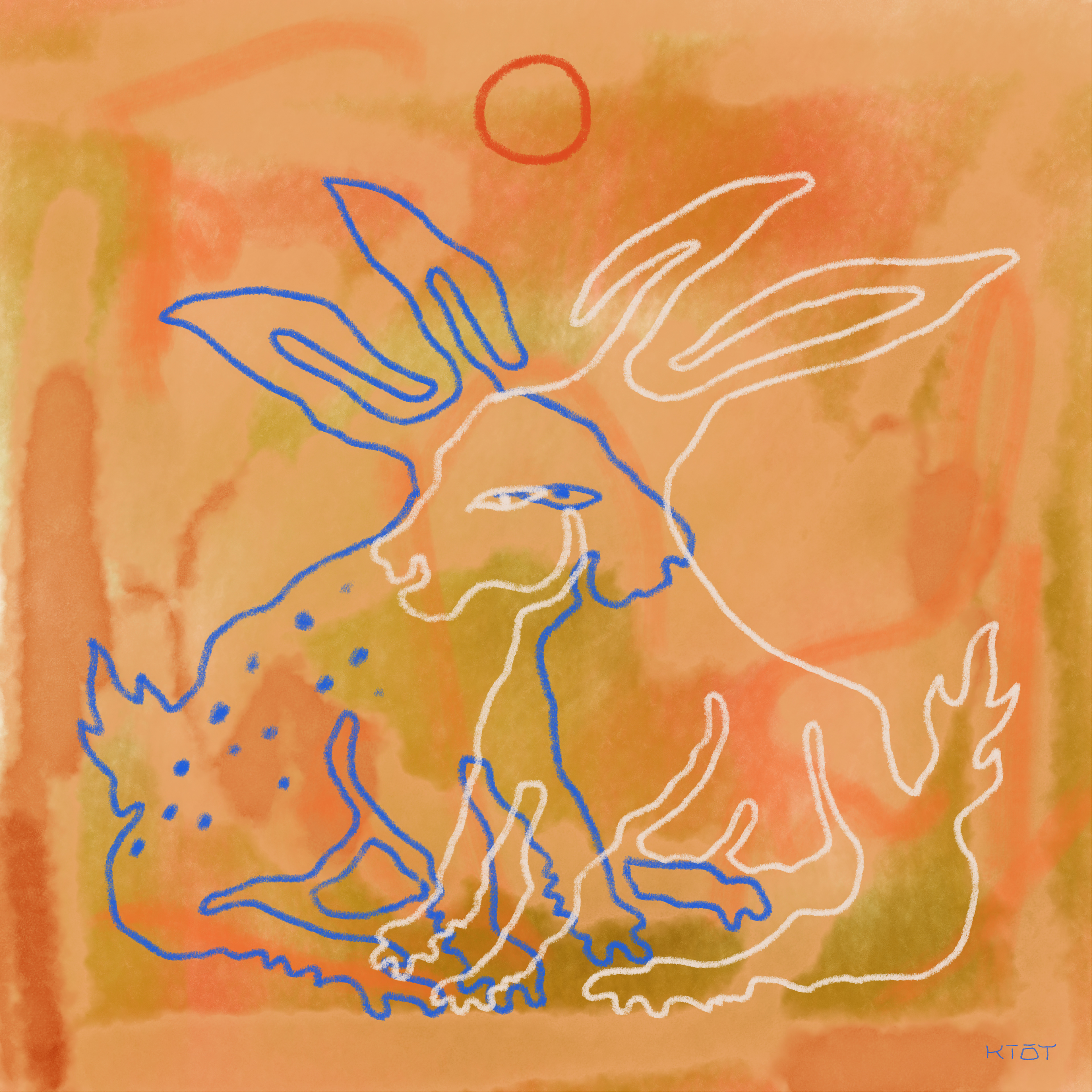 Twin Rabbits Under a Red Sun