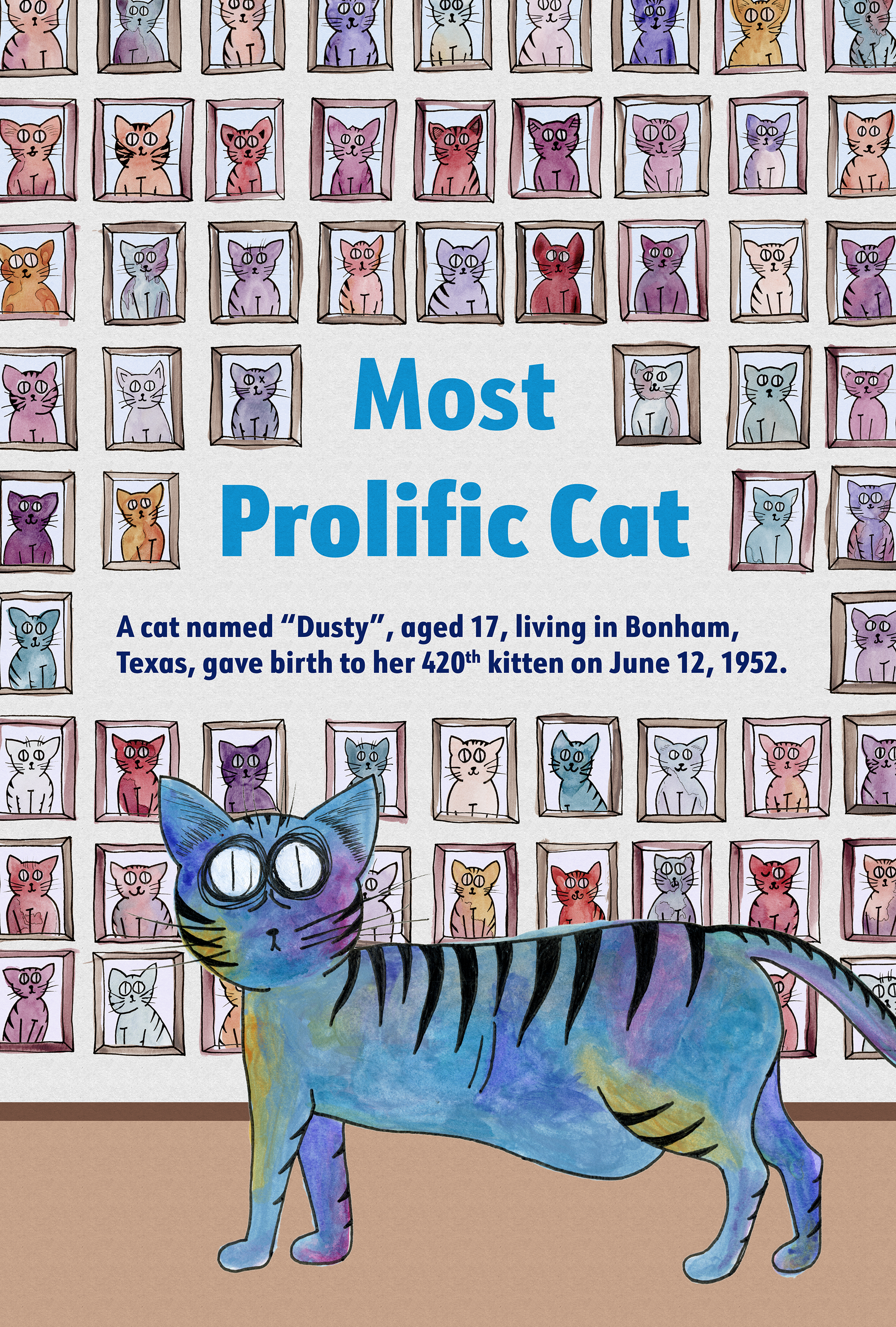 Poster Illustration, World Record, Most Prolilfic Cat