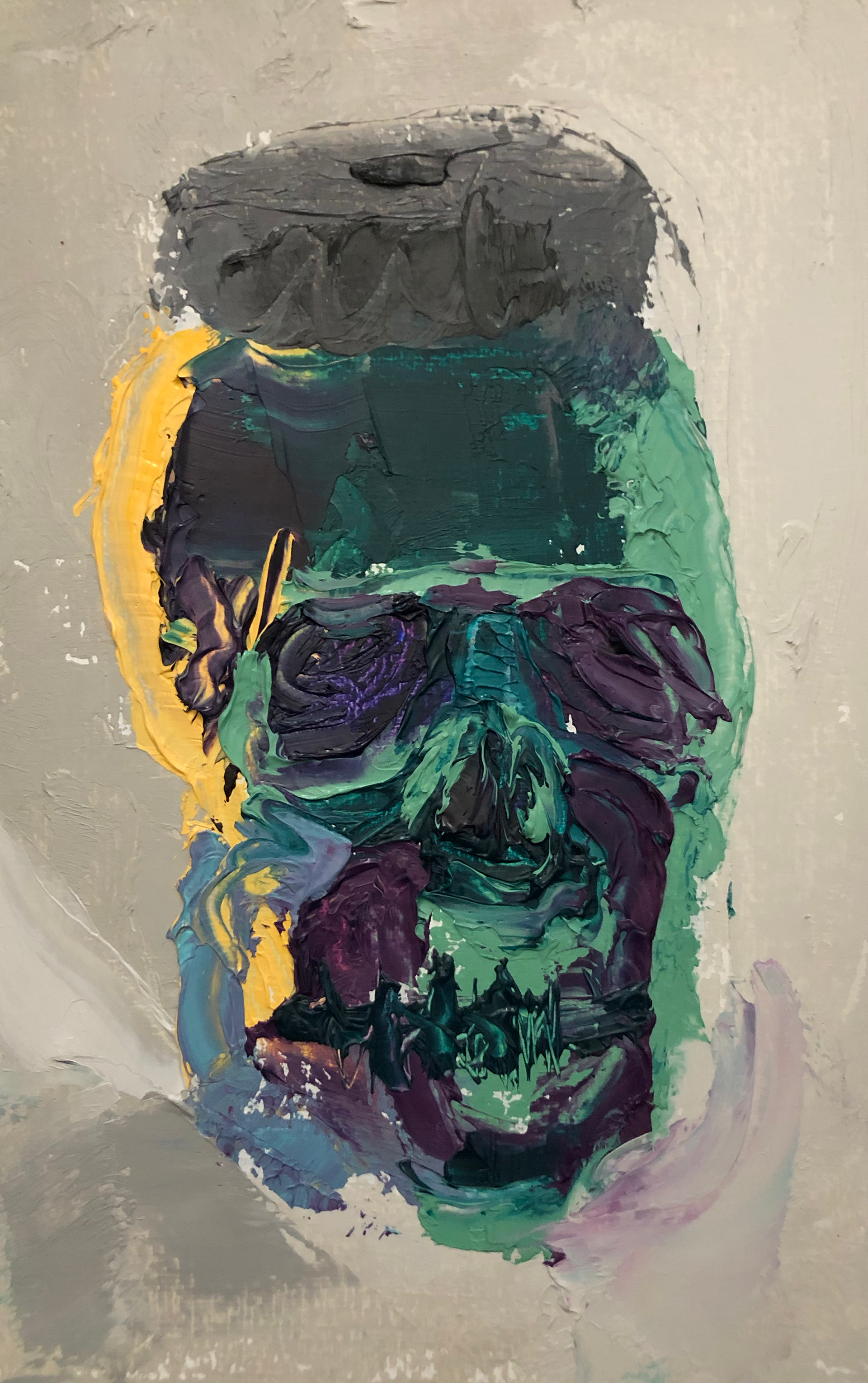 Holographic Skull Still Life, Oil, Palette Knife, 40 Strokes