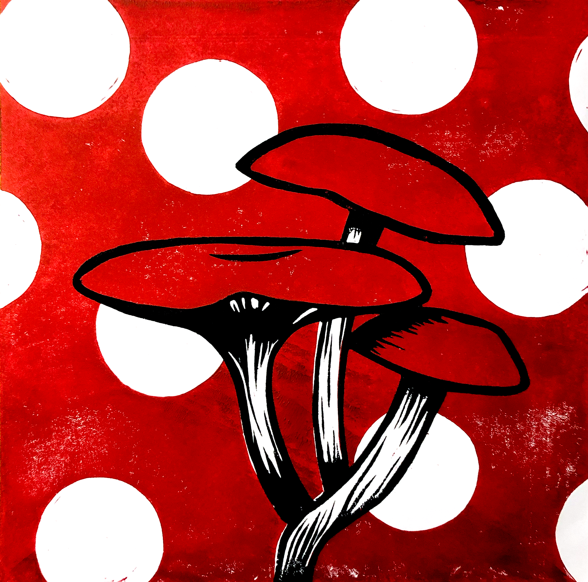 2-Color Linocut, Mushrooms