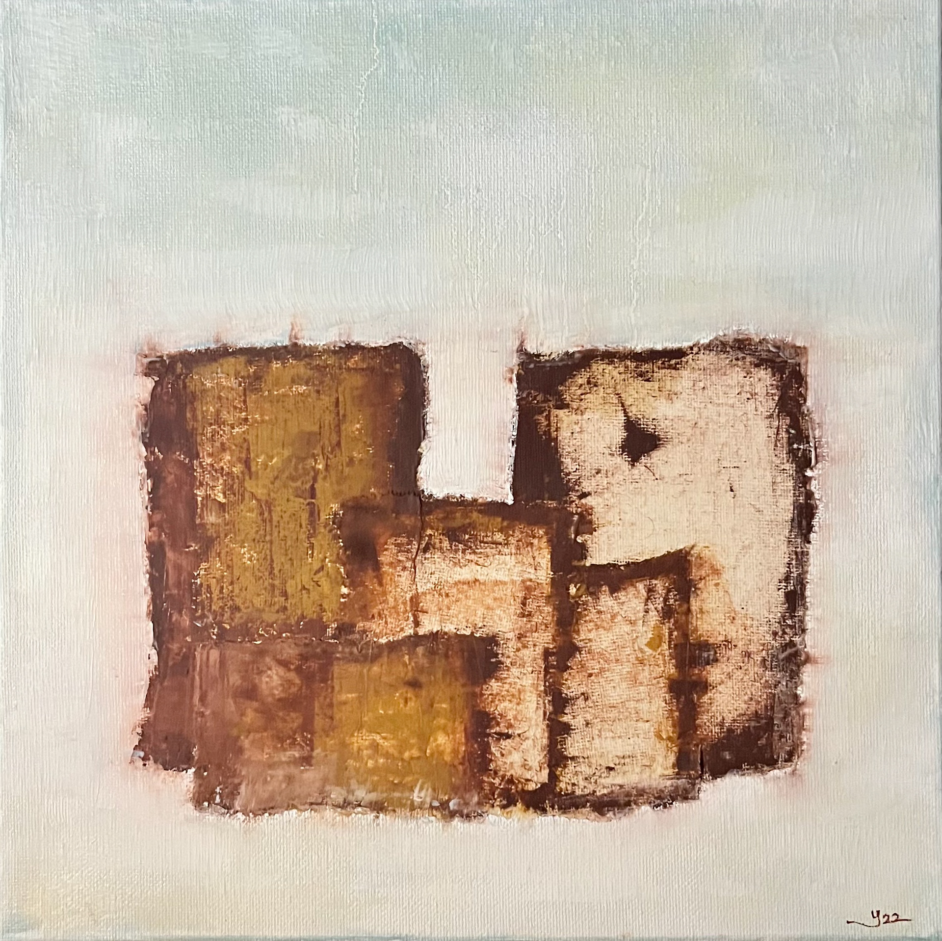 ©Yuri Bae Studio, Buildings. Mixed Media on canvas, 12"x12"