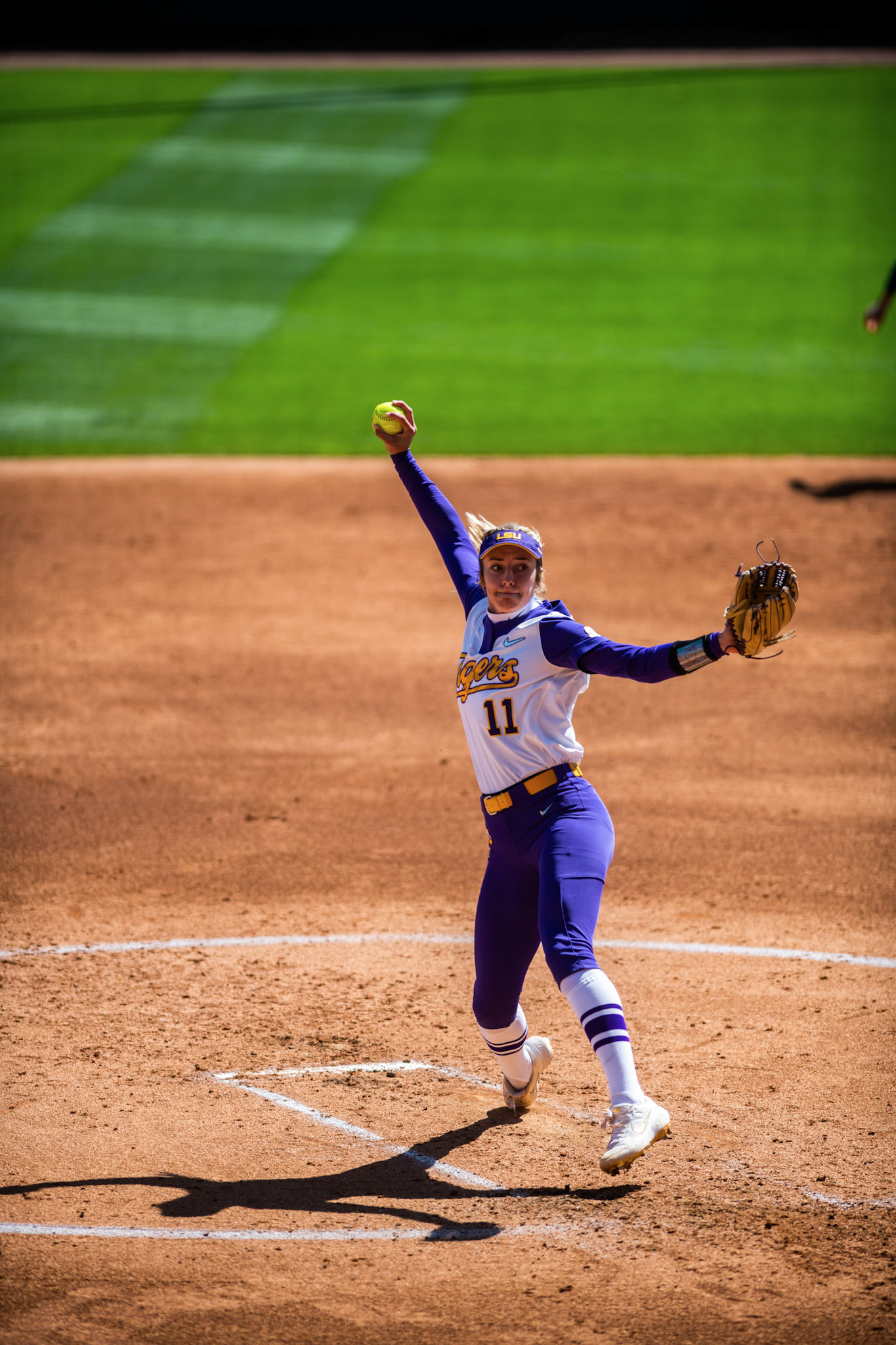 LSU redshirt junior pitcher Shelby Wickersham (11) pitches the ball Saturday, March 12, 2022 during LSU's 13-6 win against Alabama at Tiger Park in Baton Rouge, La.