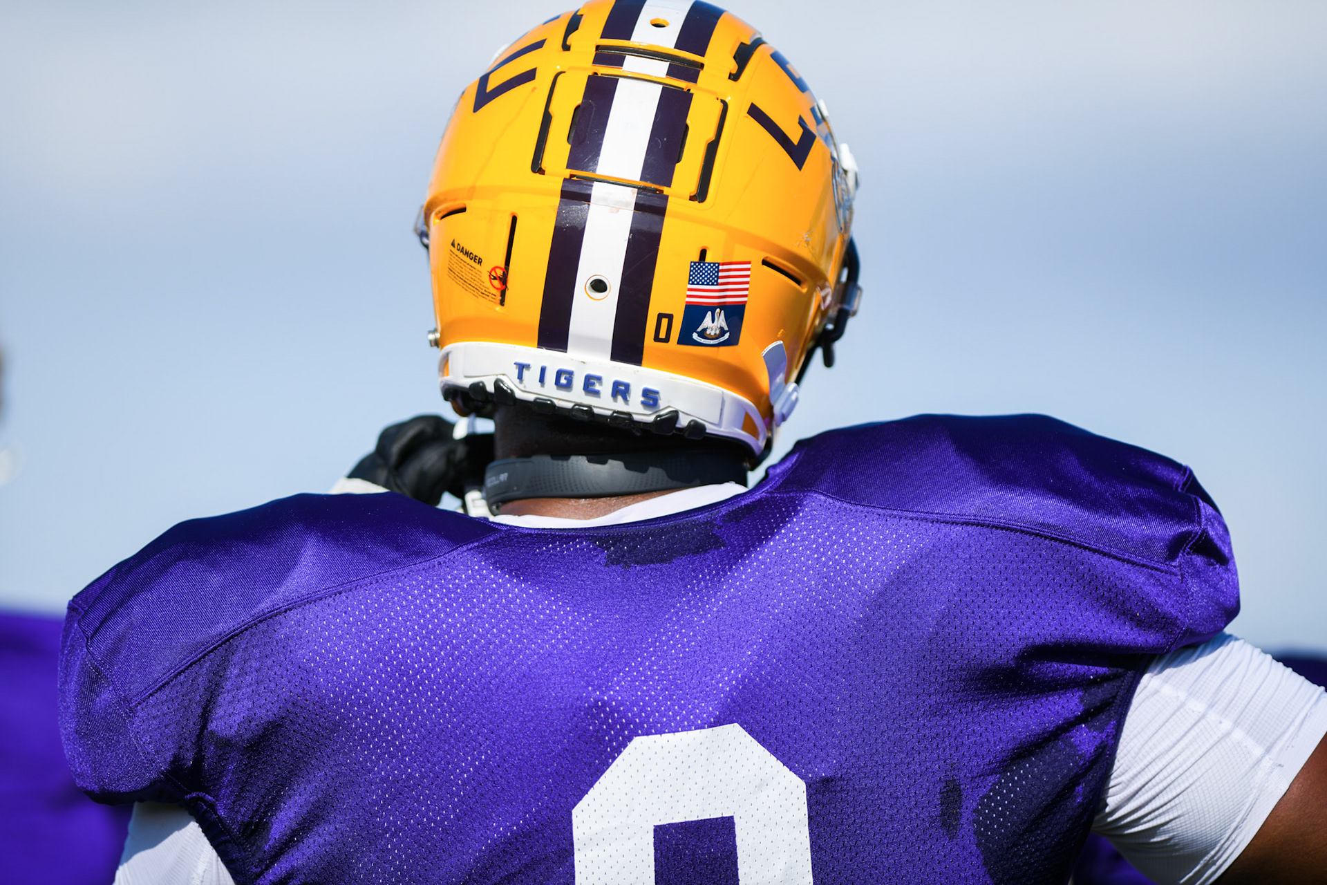 LSU football defensive lineman Maason Smith (0) stands on the sidelines Tuesday, March 29, 2022 during LSU's spring practice in Baton Rouge, La.
