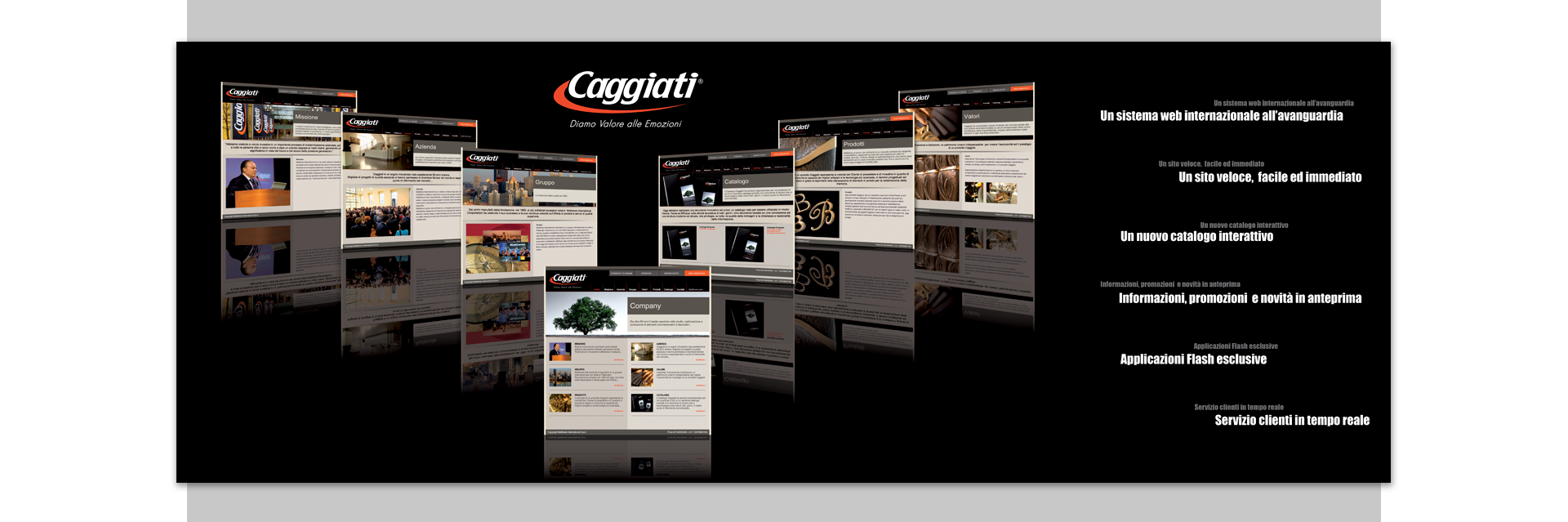 Pagina promozionale Caggiati con comunicazione istituzionale per professionisti dell’arte funeraria.