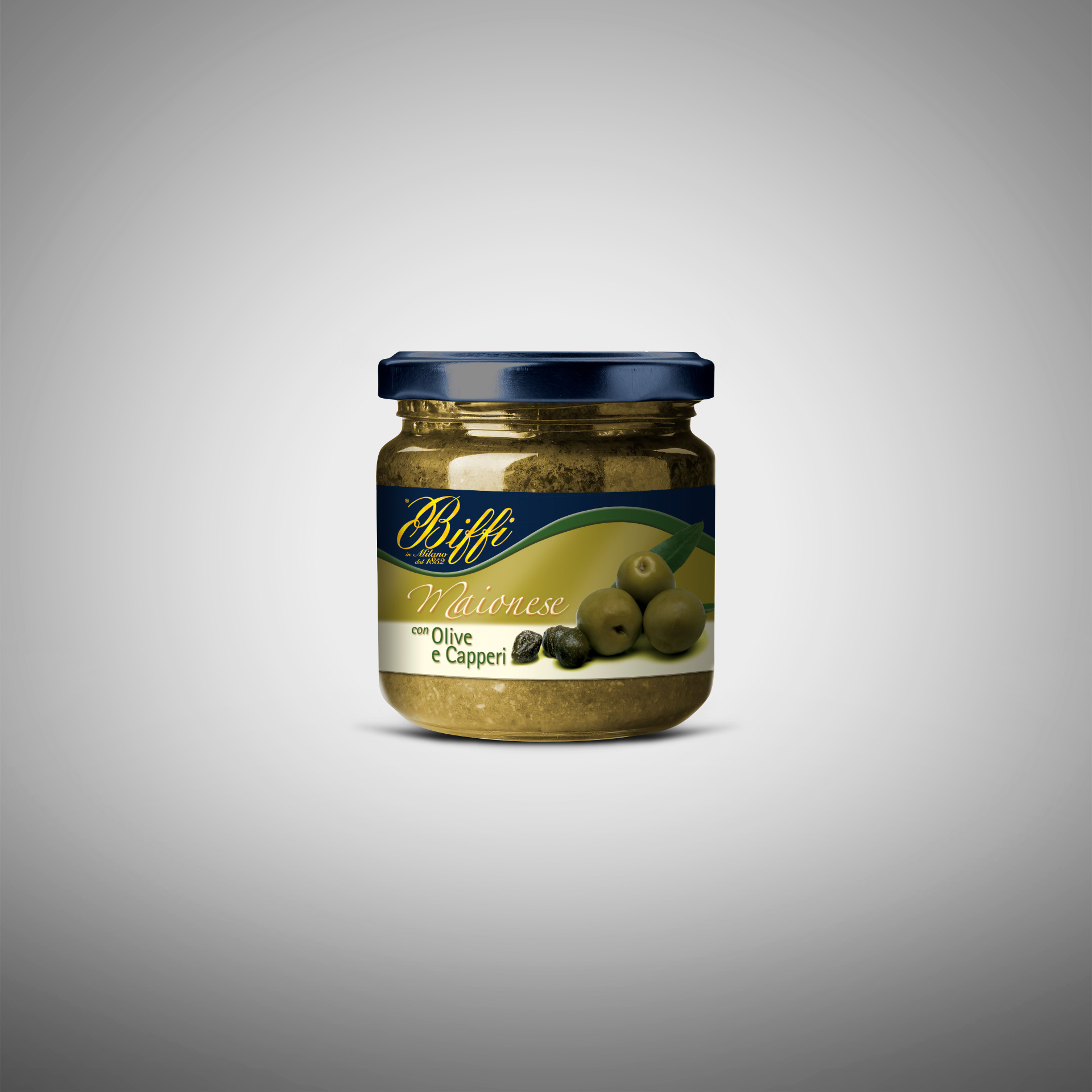 Packaging design Biffi etichetta vasetto maionese con olive e capperi