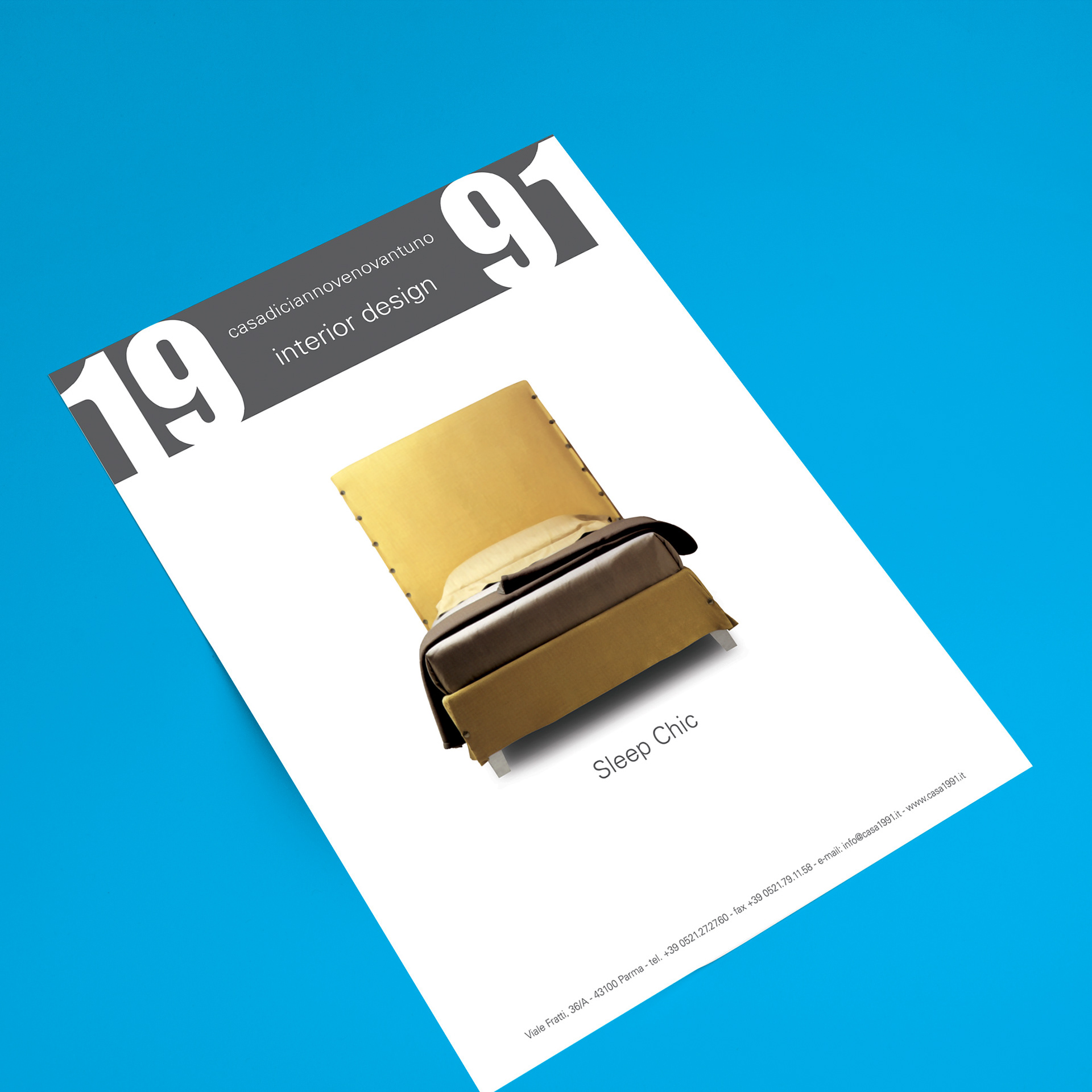 Pagina pubblicitaria stampa per Casa 1991 Parma, negozio di interior design, con layout grafico dedicato alla promozione di arredi e complementi d’arredo.
