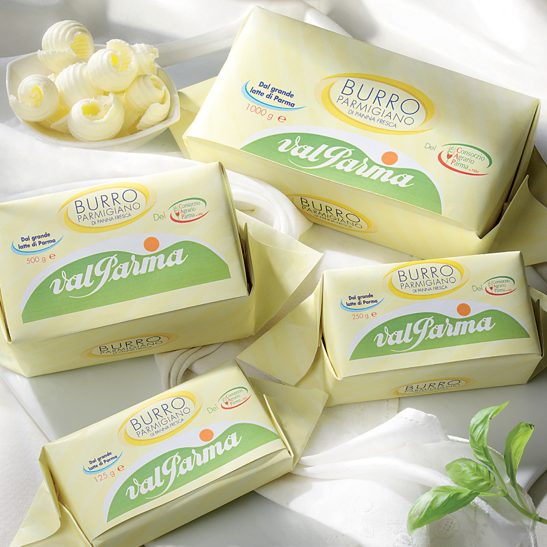 Packaging design Consorzio Agrario Parma burro Parmigiano di panna fresca Val Parma