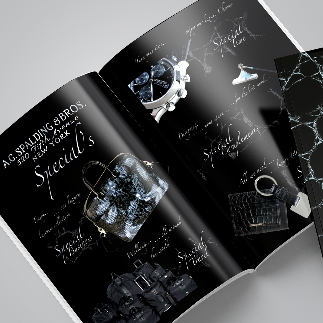 Pagine interne catalogo Special’s A.G. Spalding & Bros. con sezioni Business Special Collection, Travel Special Collection, Special Complements, Special Time e luxury details.