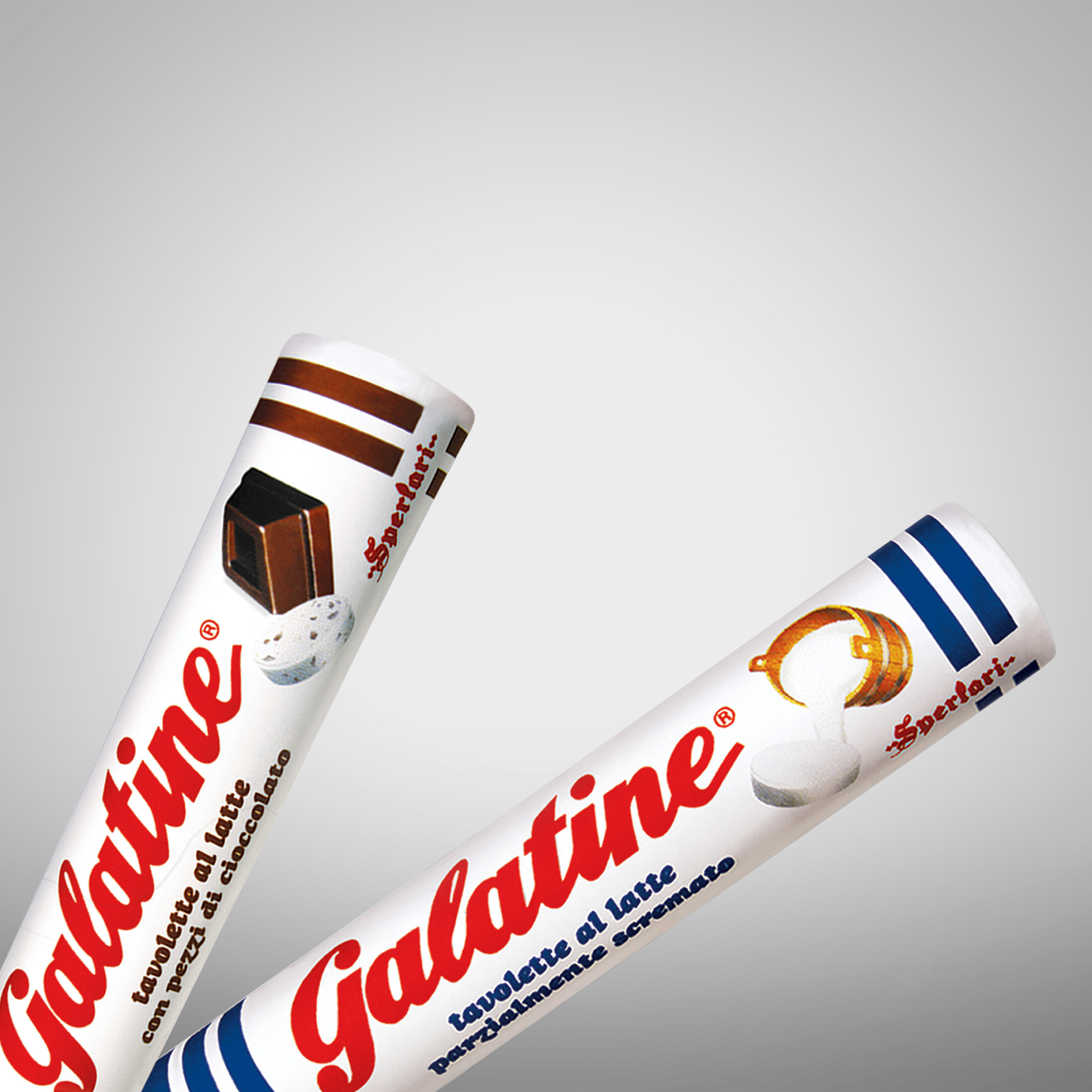 Packaging design Galatine Sperlari stick tavolette al latte e latte con pezzi di cioccolato