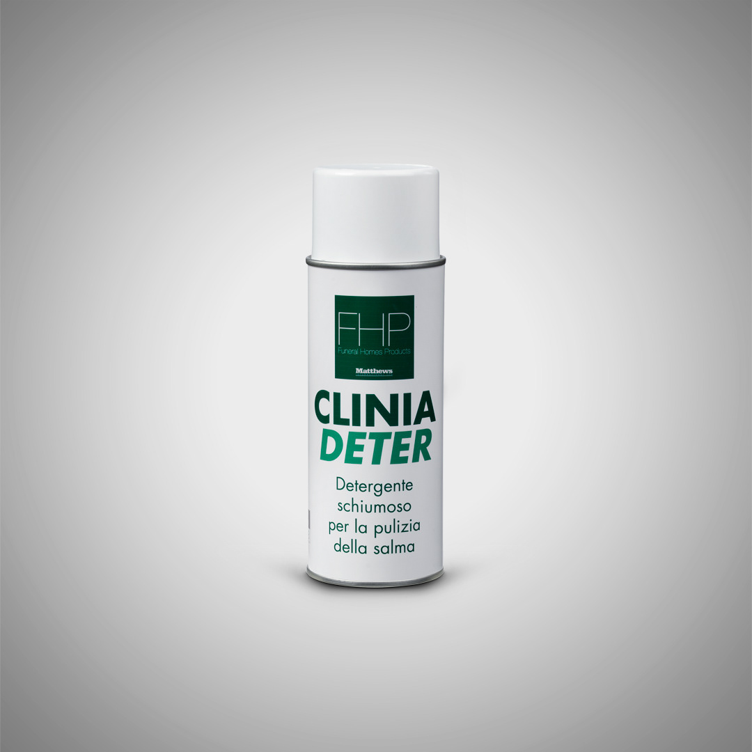 Packaging design FHP Clinia Deter etichetta detergente per salma settore funerario