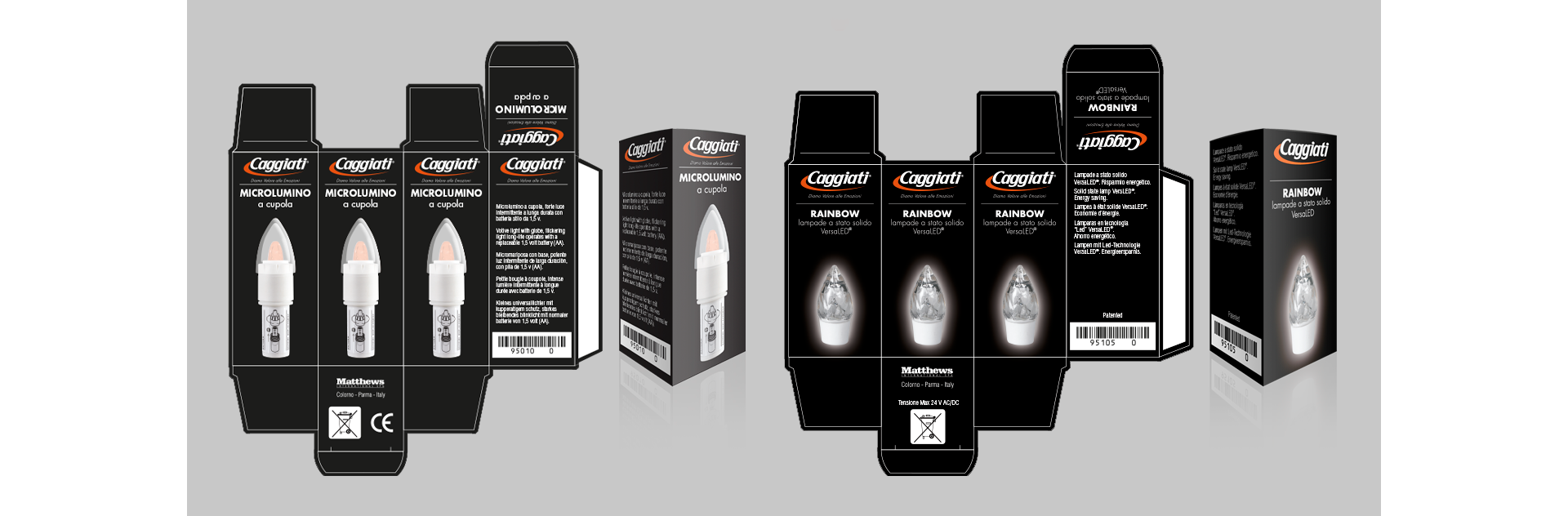 Mockup Caggiati del microlumino a cupola e Rainbow lumino a LED per il settore funerario.