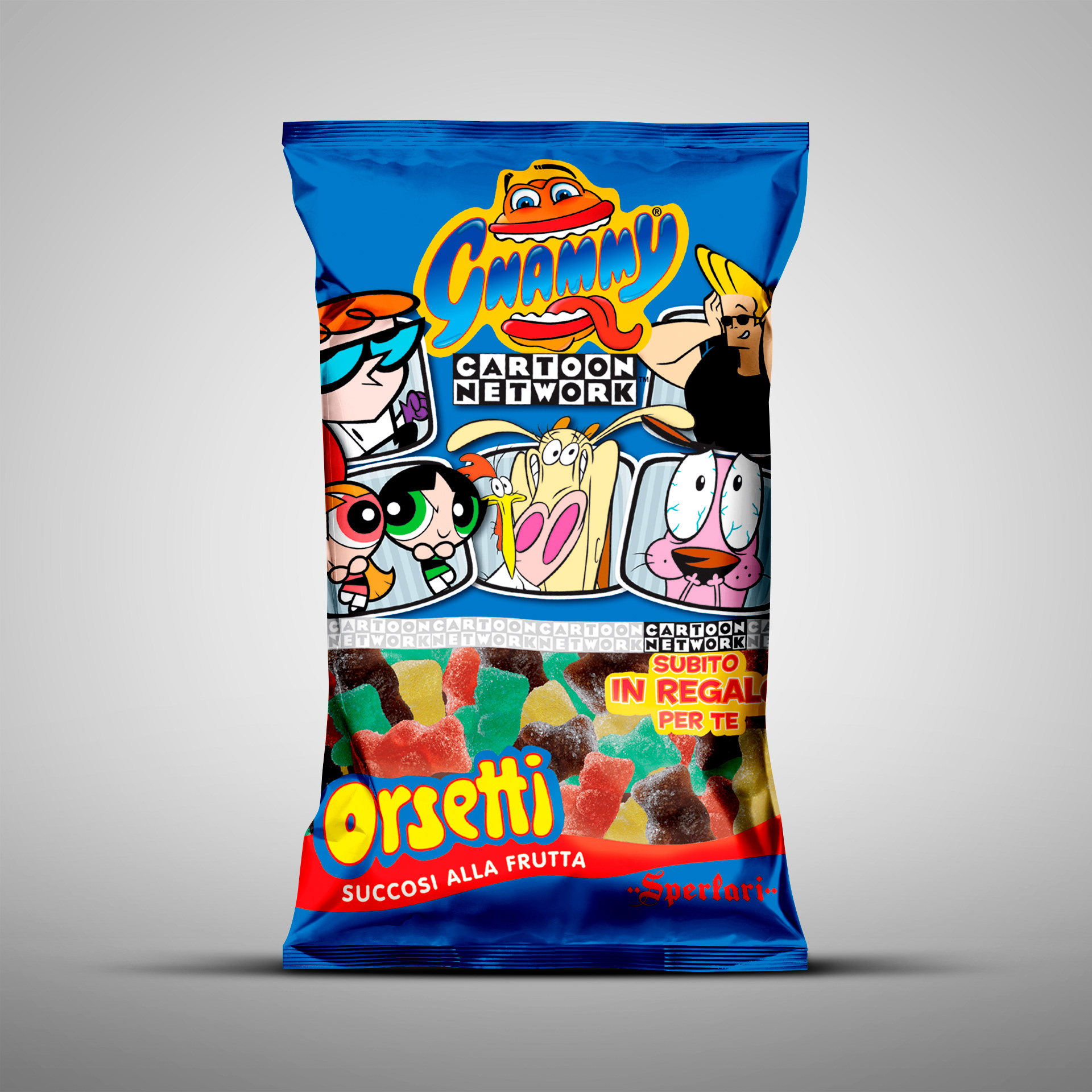 Packaging design Gnammy Sperlari sacchetto orsetti gommosi alla frutta con promozione Cartoon Network