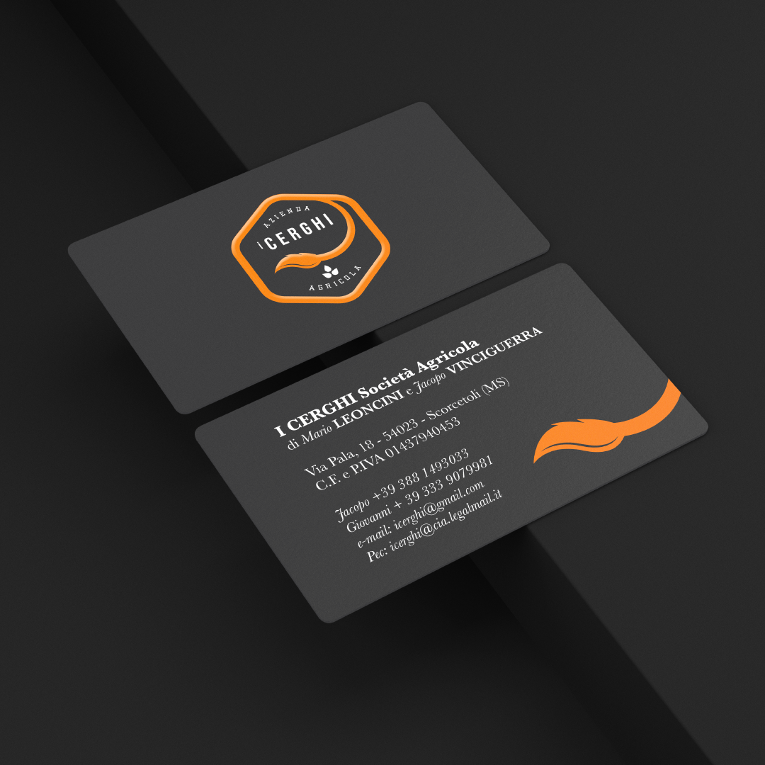 Biglietti da visita i Cerghi con applicazione del logo e dell’identità visiva azienda agricola.