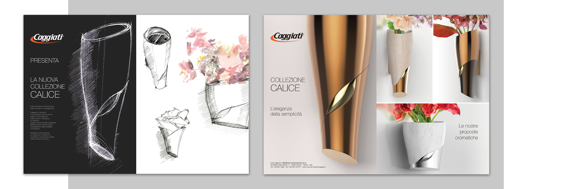 Pagine pubblicitarie Caggiati per collezione arte funeraria su rivista specializzata per marmisti.