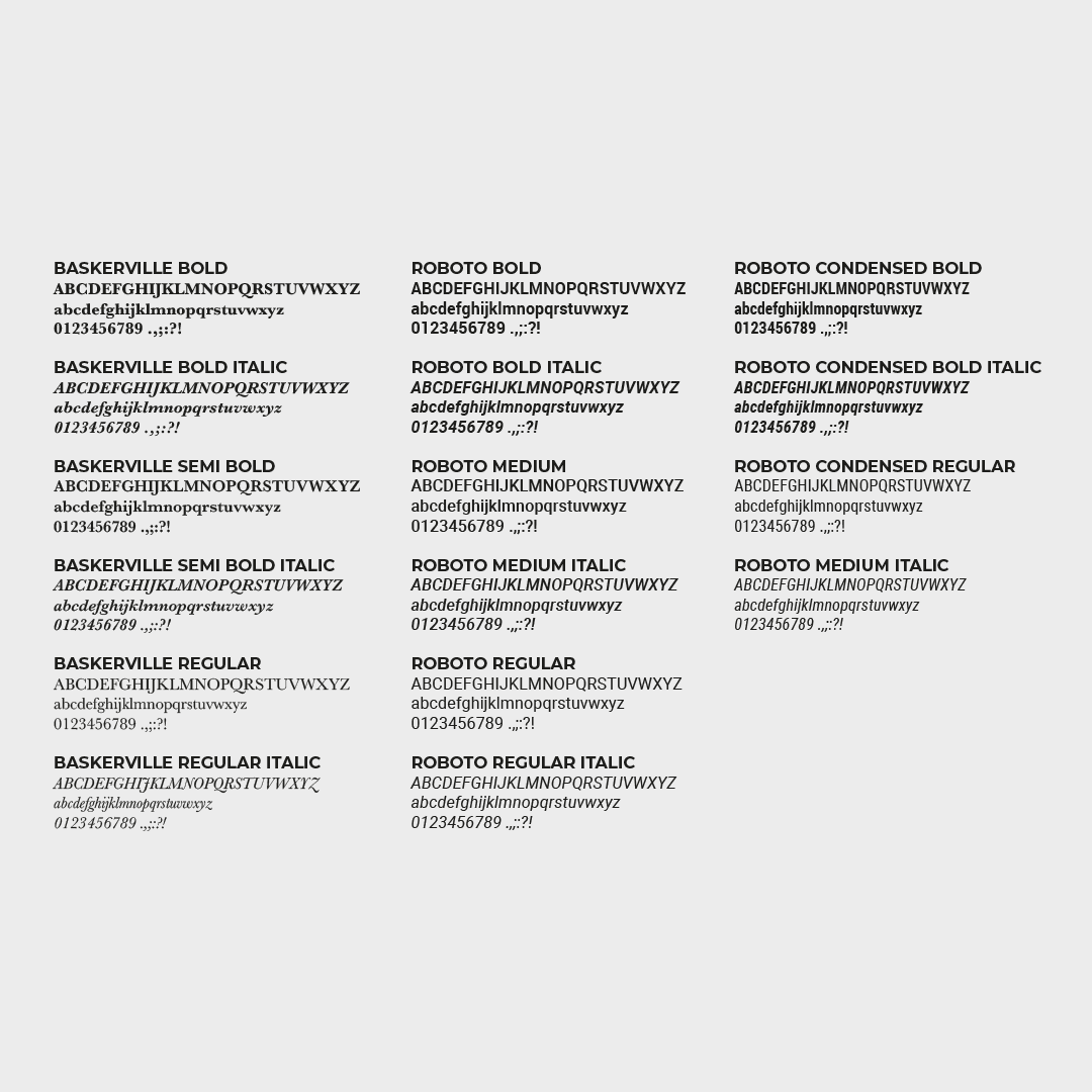 Caratteri istituzionali i Cerghi con font Baskerville e Roboto applicati alla brand identity azienda agricola.