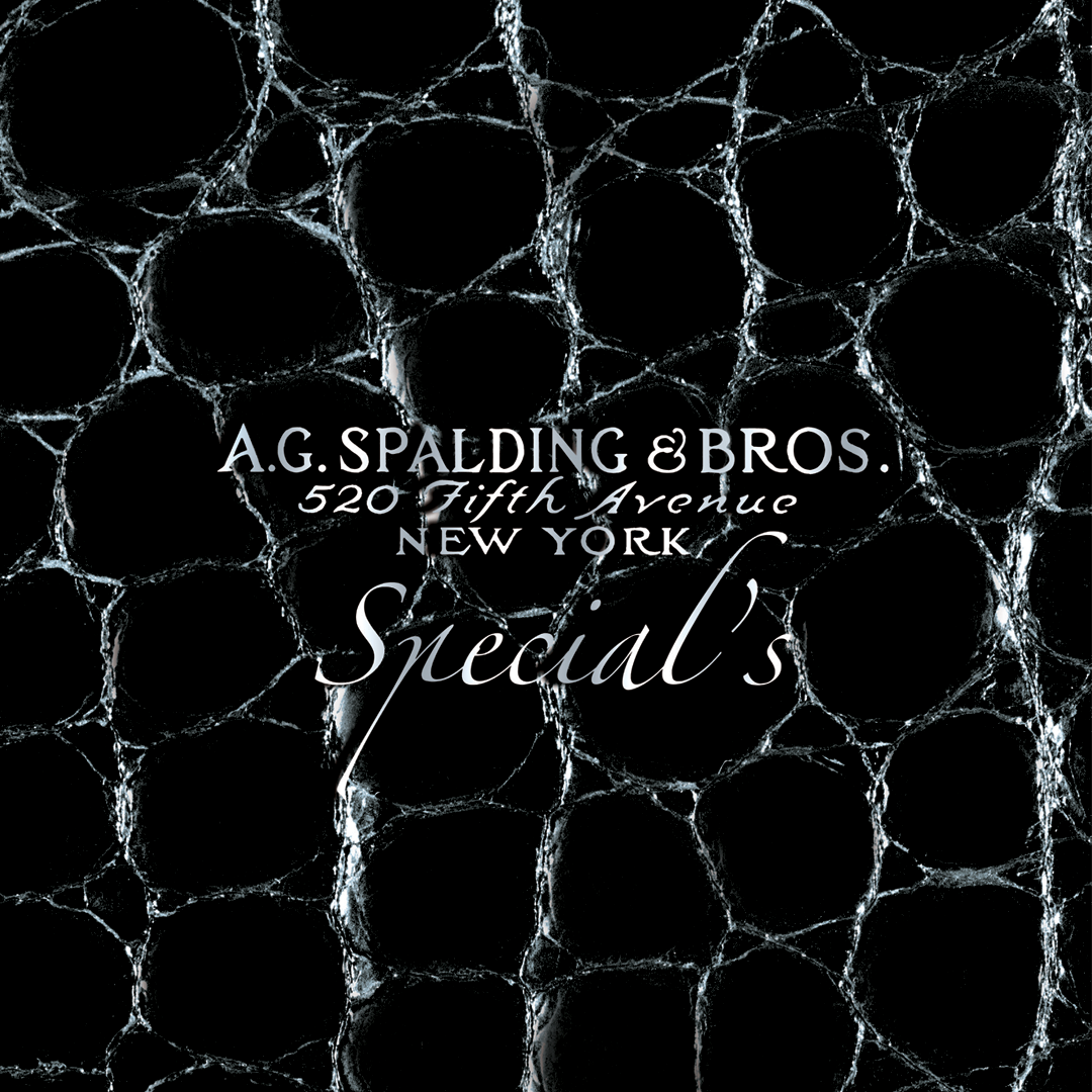 Copertina catalogo A.G. Spalding & Bros. collezione borse in coccodrillo “Special’s” presentata durante evento ufficiale a Milano.