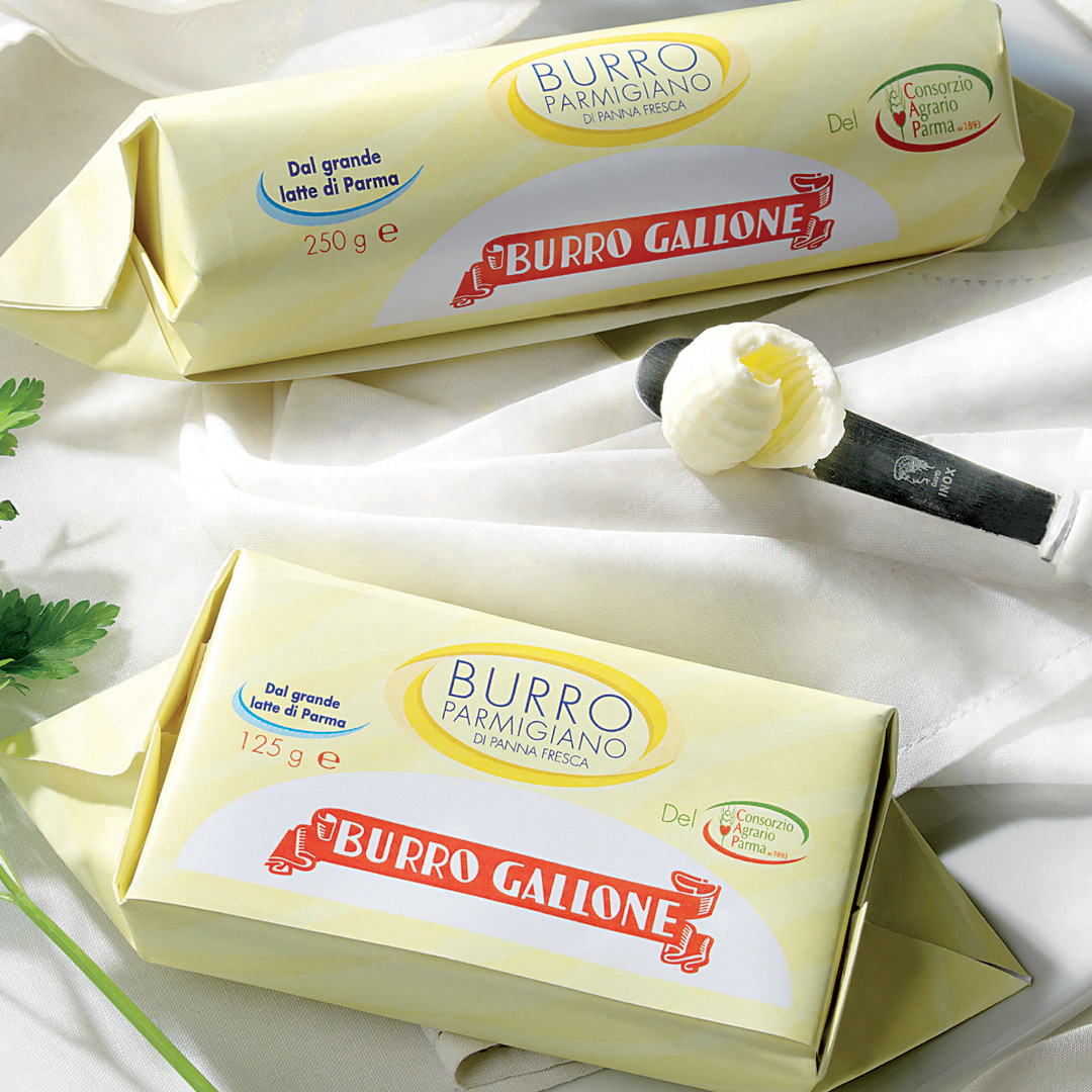 Packaging design Consorzio Agrario Parma burro Parmigiano di panna fresca Burro Gallone