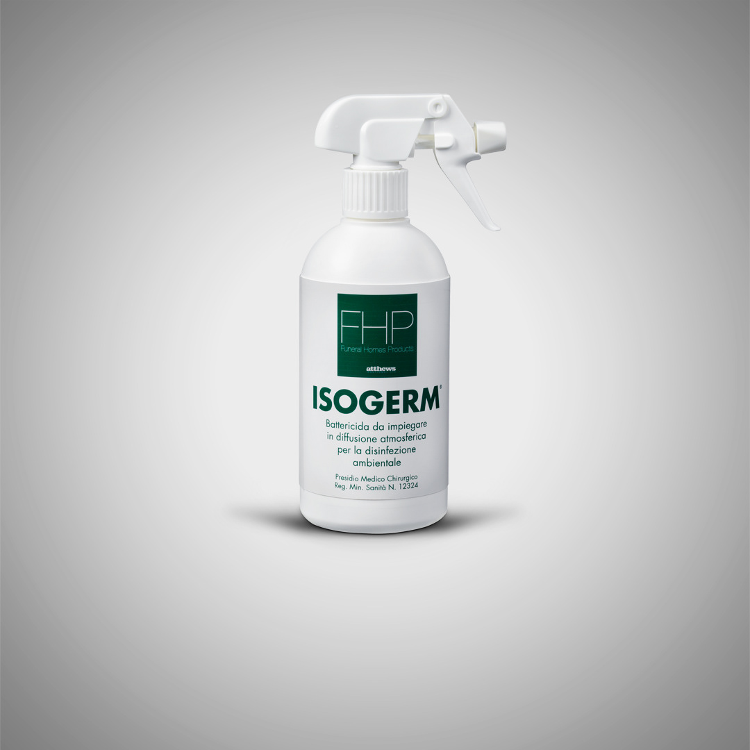 Packaging design FHP Isogerm etichetta battericida per settore funerario