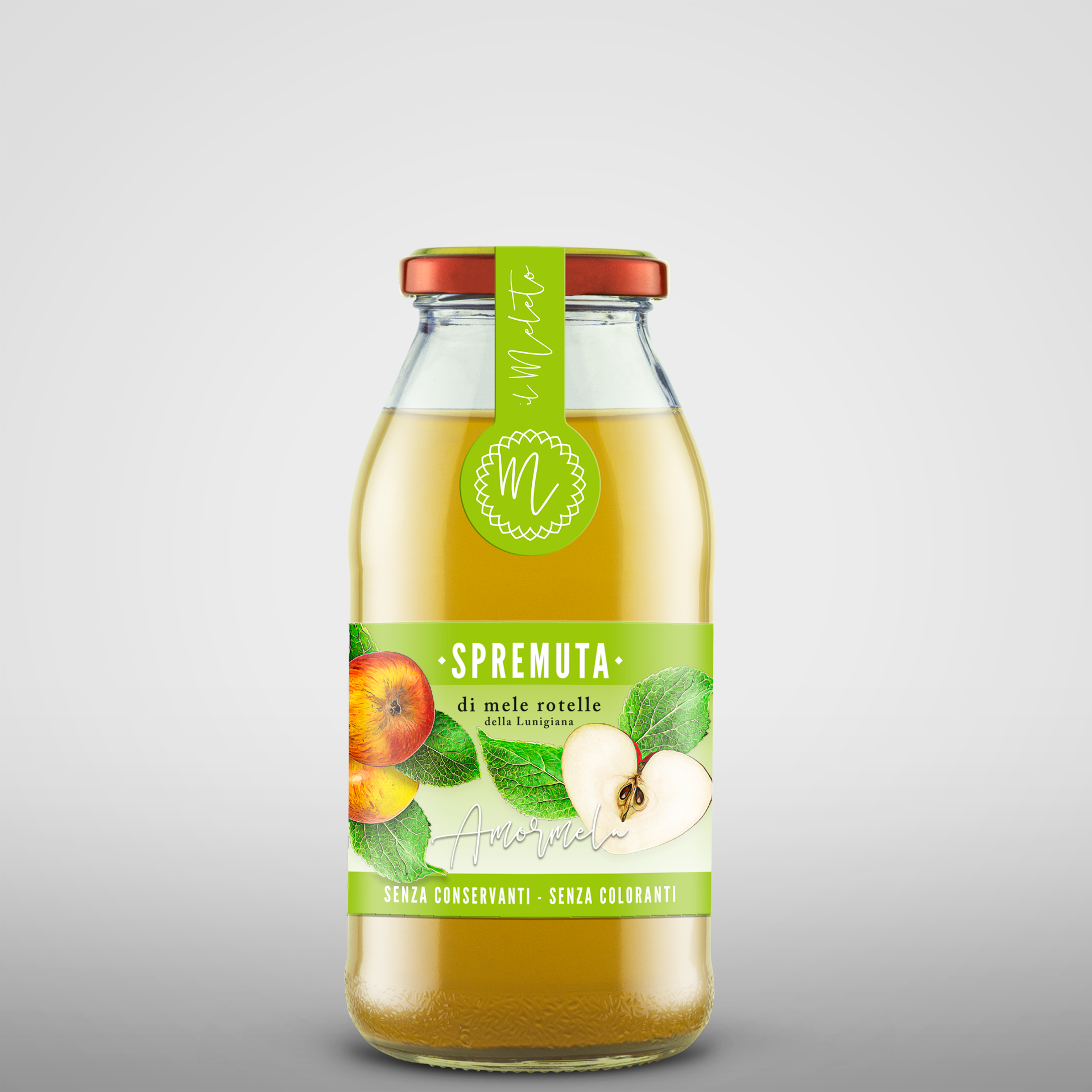 Packaging design Il Meleto etichetta spremuta di mele Rotelle