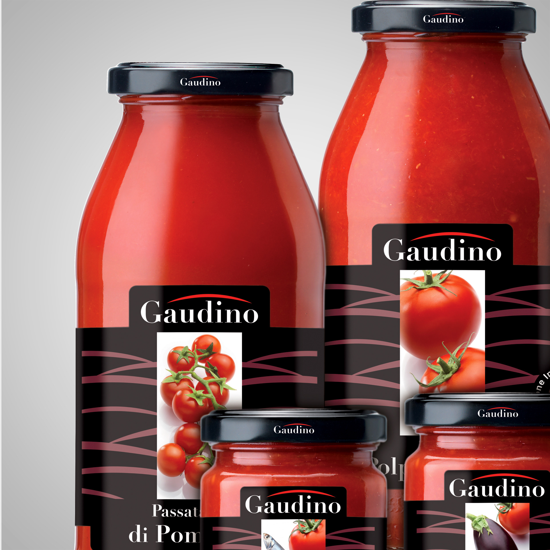 Packaging design Gaudino etichette passata di pomodoro