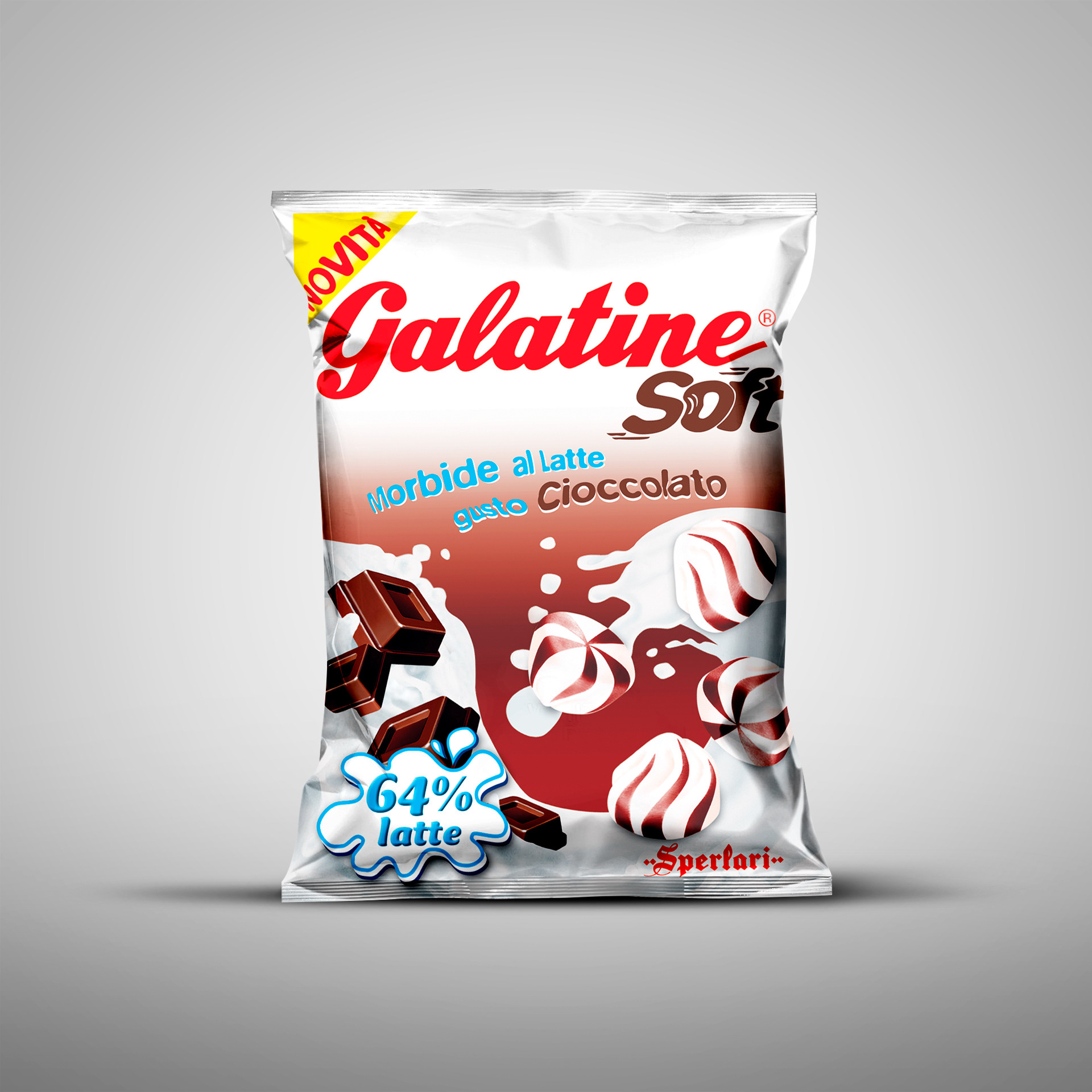 Packaging design Galatine Soft Sperlari sacchetto morbide al latte gusto cioccolato