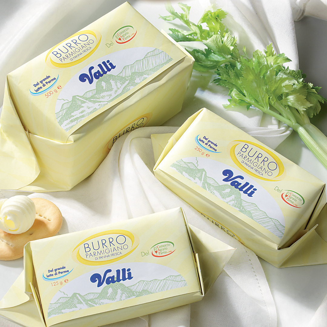 Packaging design Consorzio Agrario Parma burro Parmigiano di panna fresca Valli