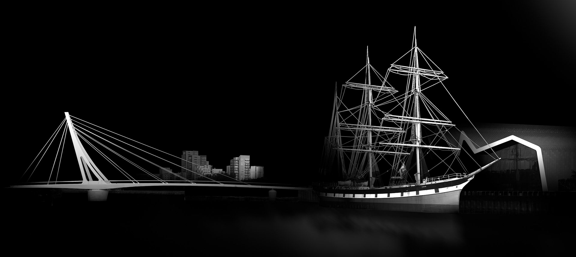 Govan-Partick Bridge with Tall Ship Glenlee