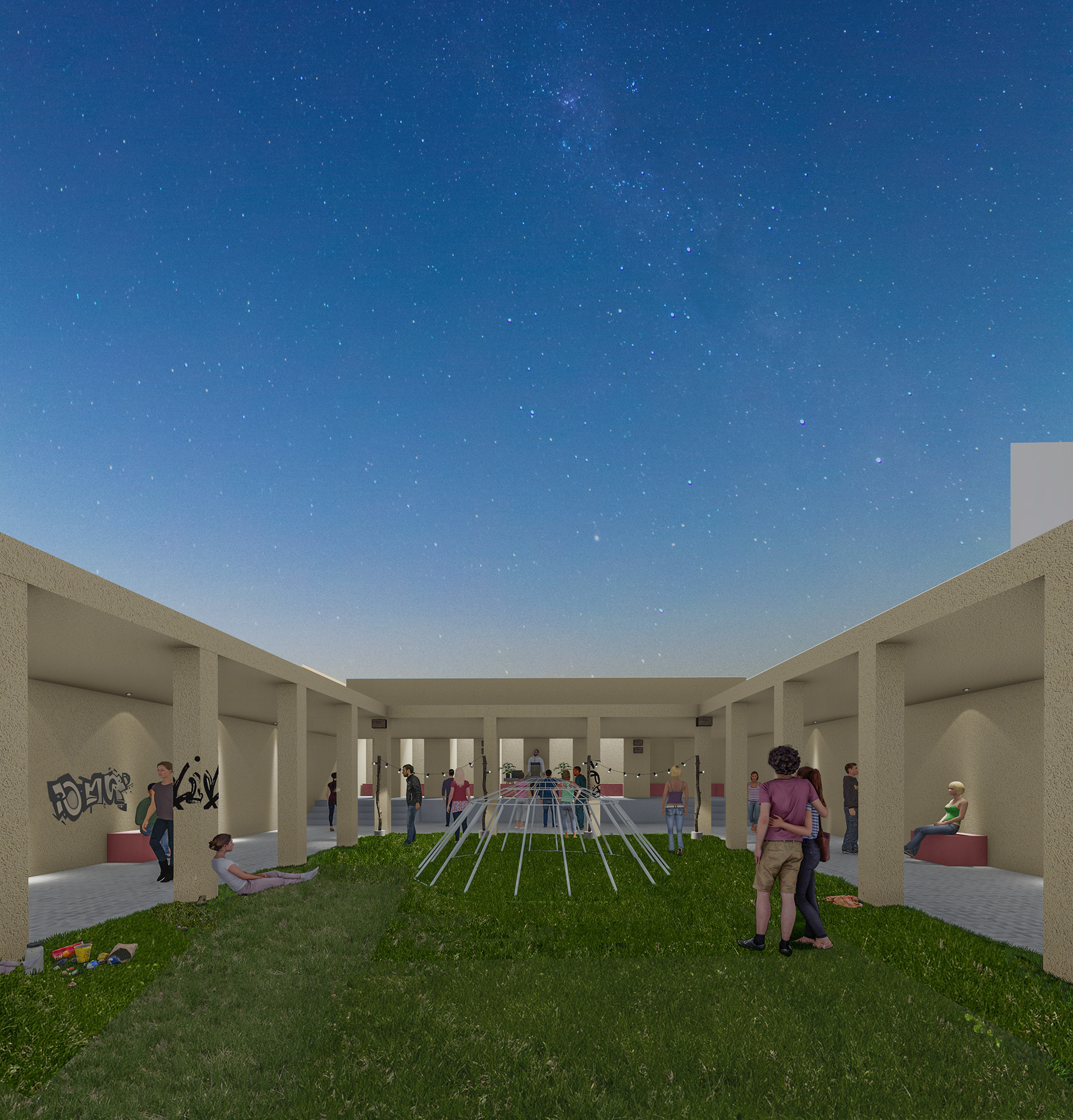Exterior render during the night featuring other activities