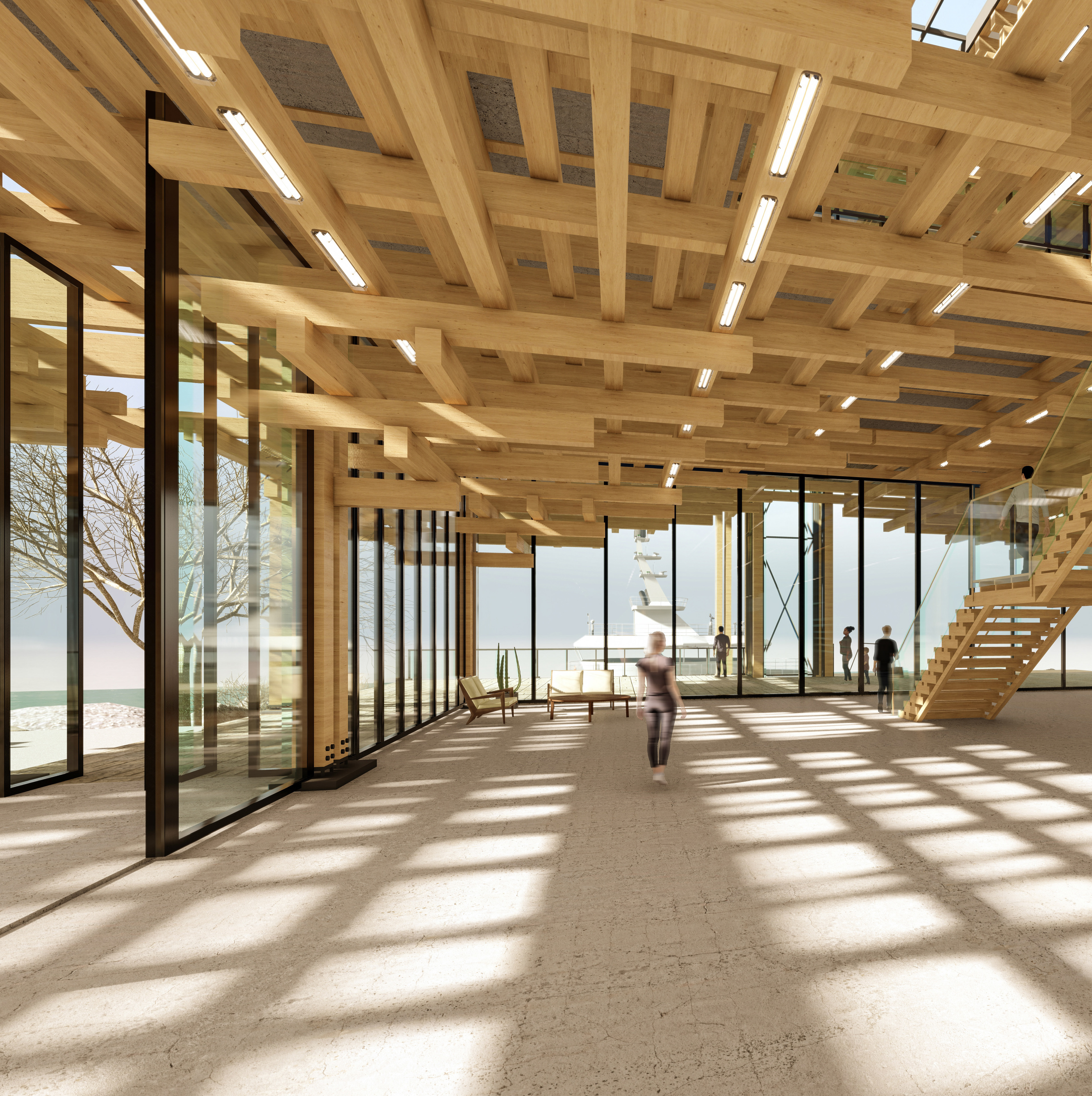 Interior render of the ground floor (ticket area)