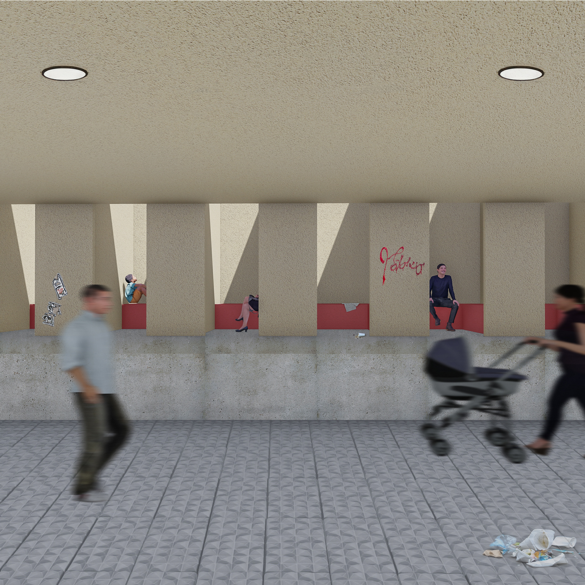 Interior render of the isolation booths, located at the end of the park