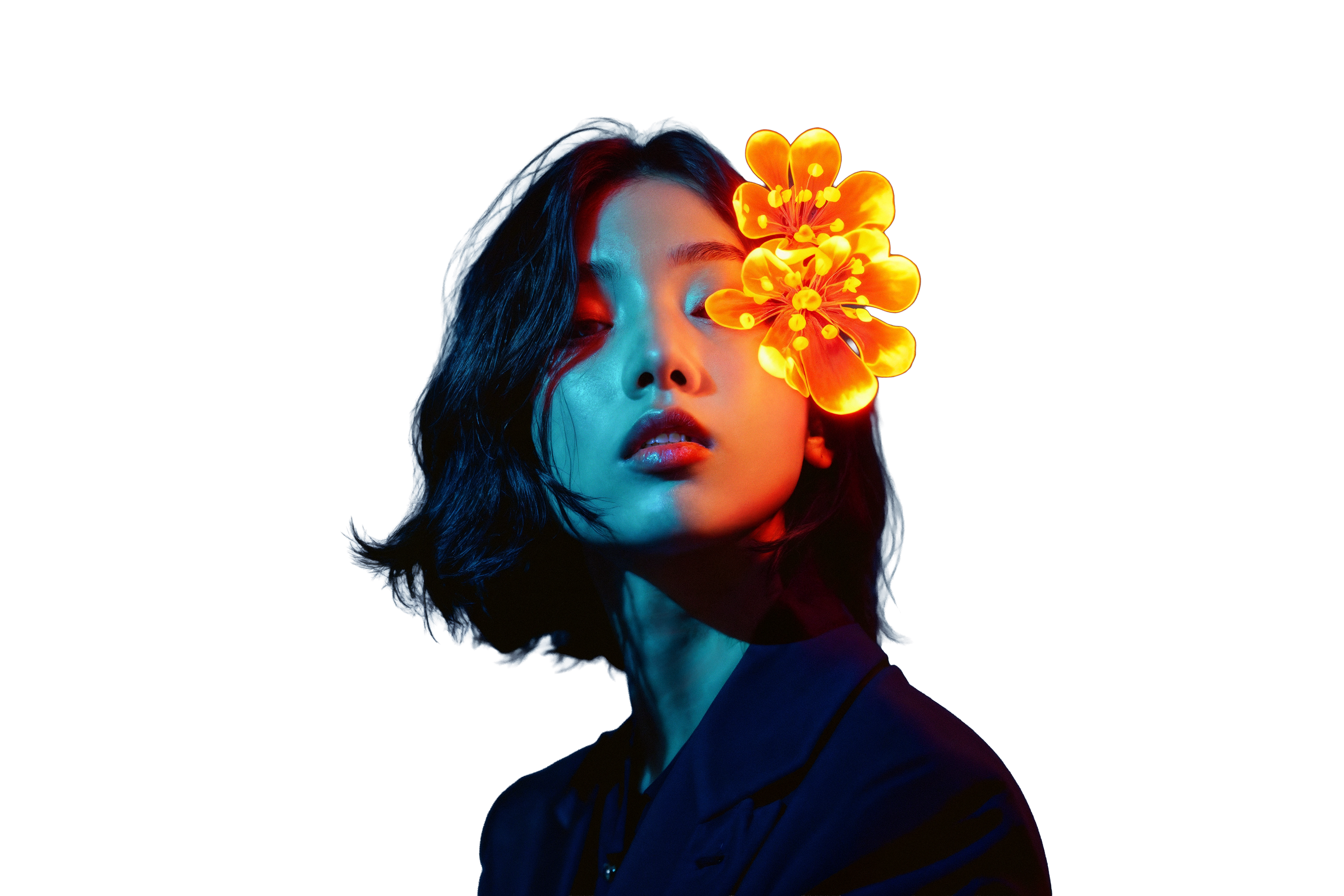 Orginal background portrait without flower on face, modified in photoshop