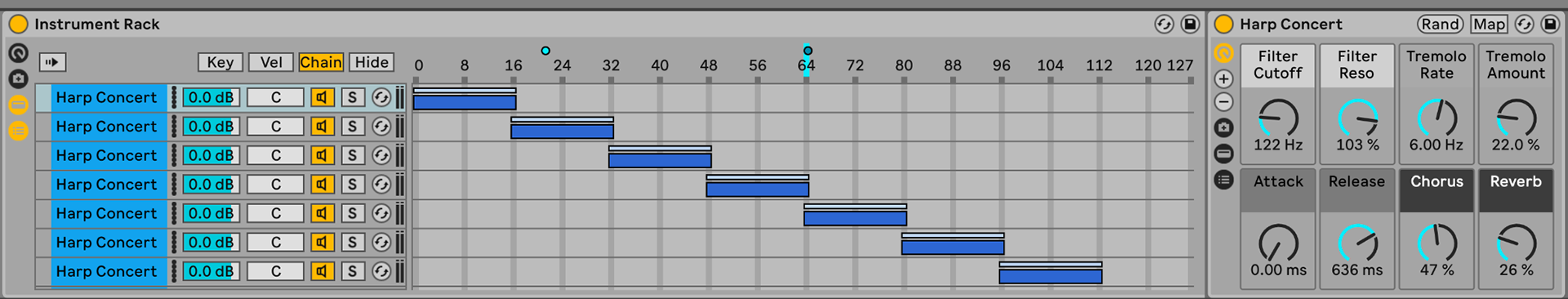 'Speaker randomiser' - each note played gives a different 'random' output.