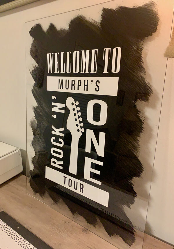 Acrylic plexiglass with acrylic paint and vinyl application.