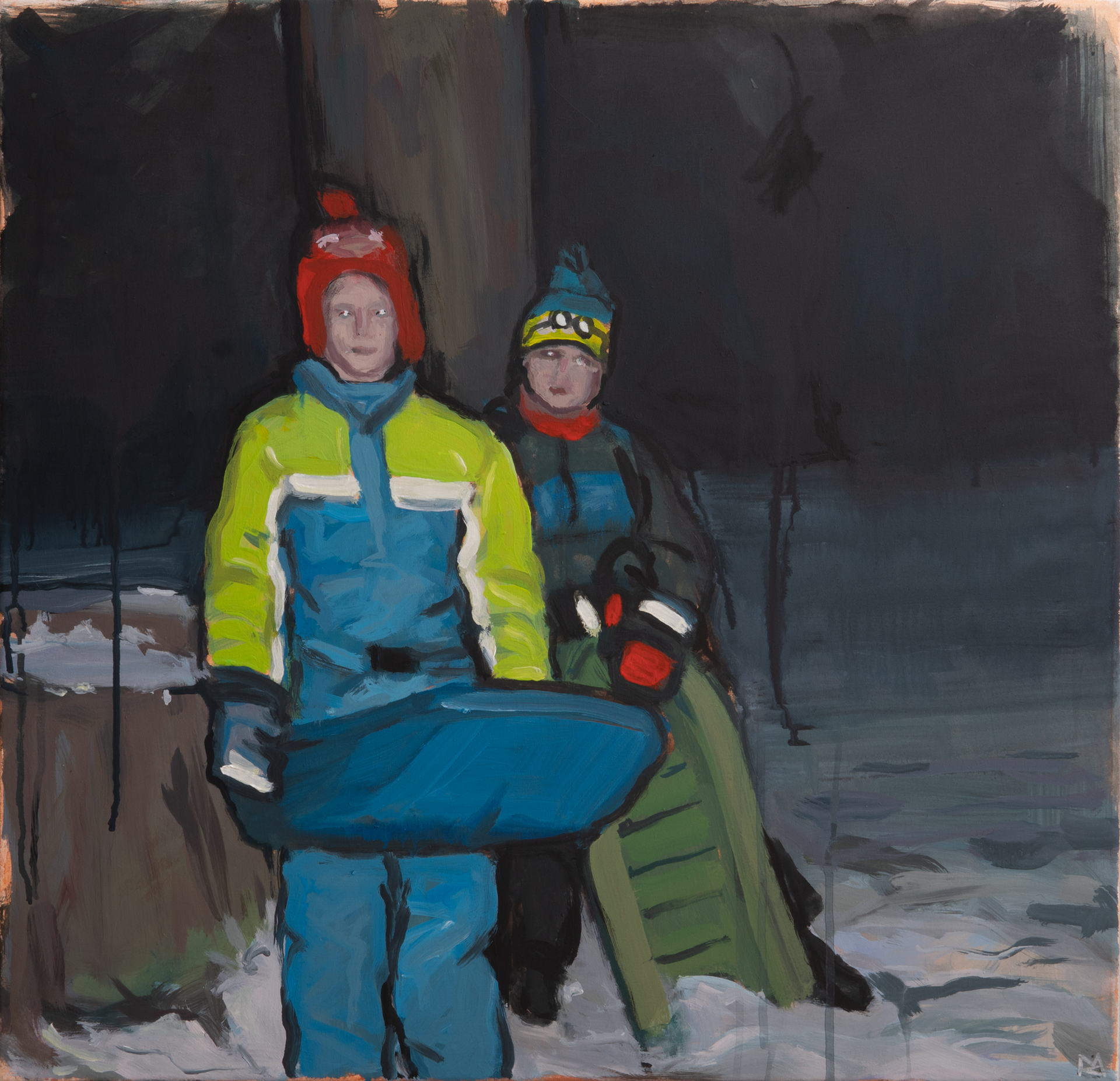 Noční jezdci, akryl na plátně, 60 × 60 cm | Soukromá sbírka