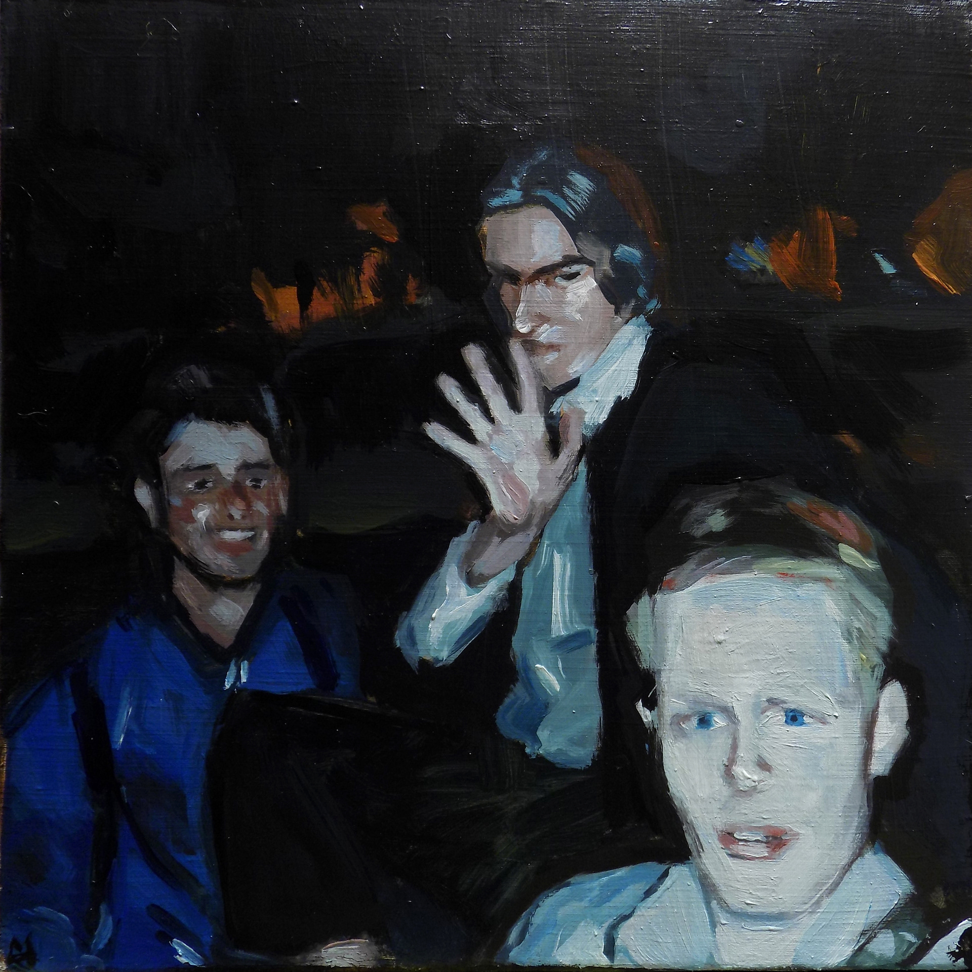 Tři kavalíři z Verony, akryl na plátně, 35 × 35 cm