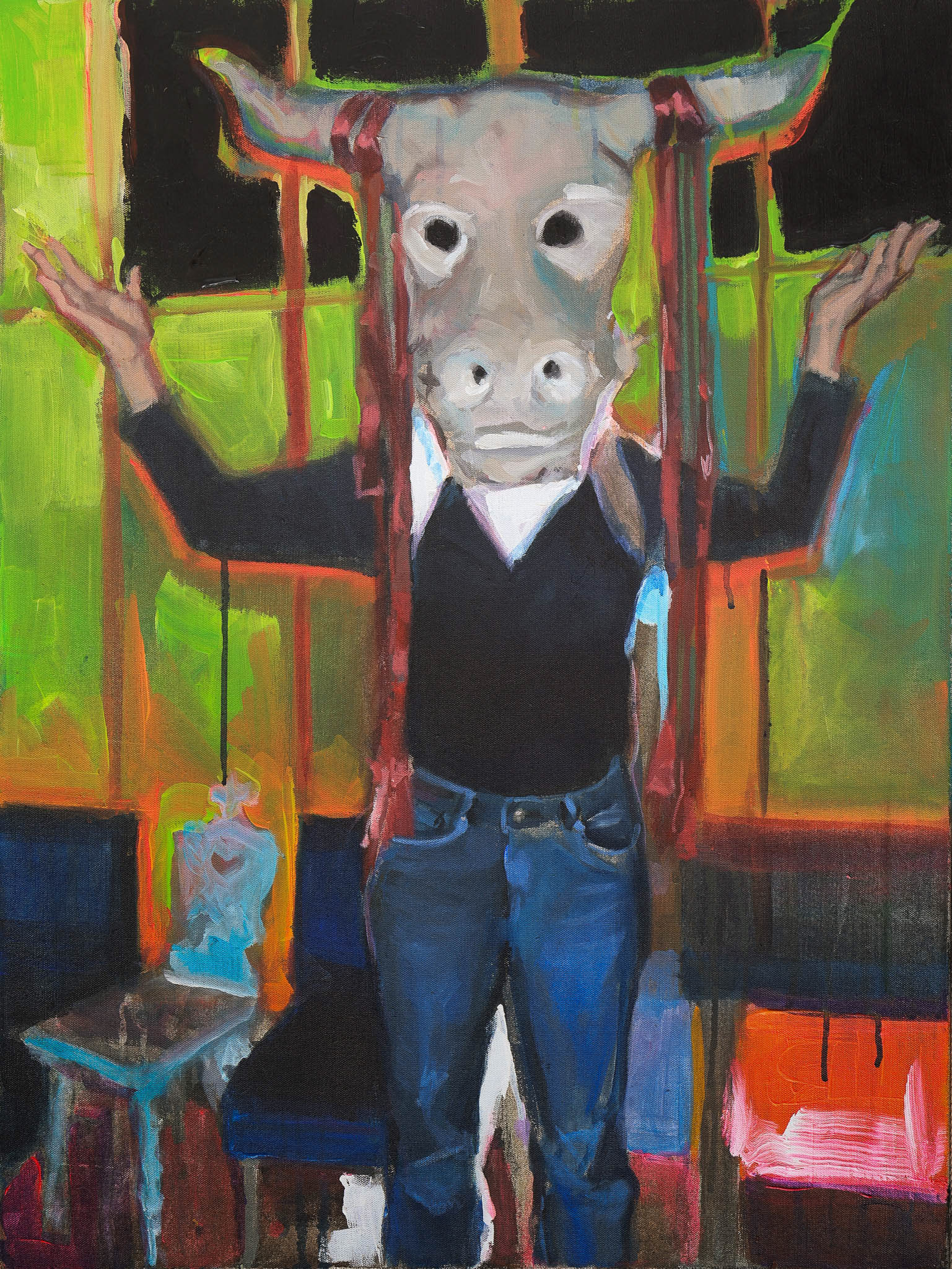 Maska V, akryl na plátně, 80 × 60 cm, 2025