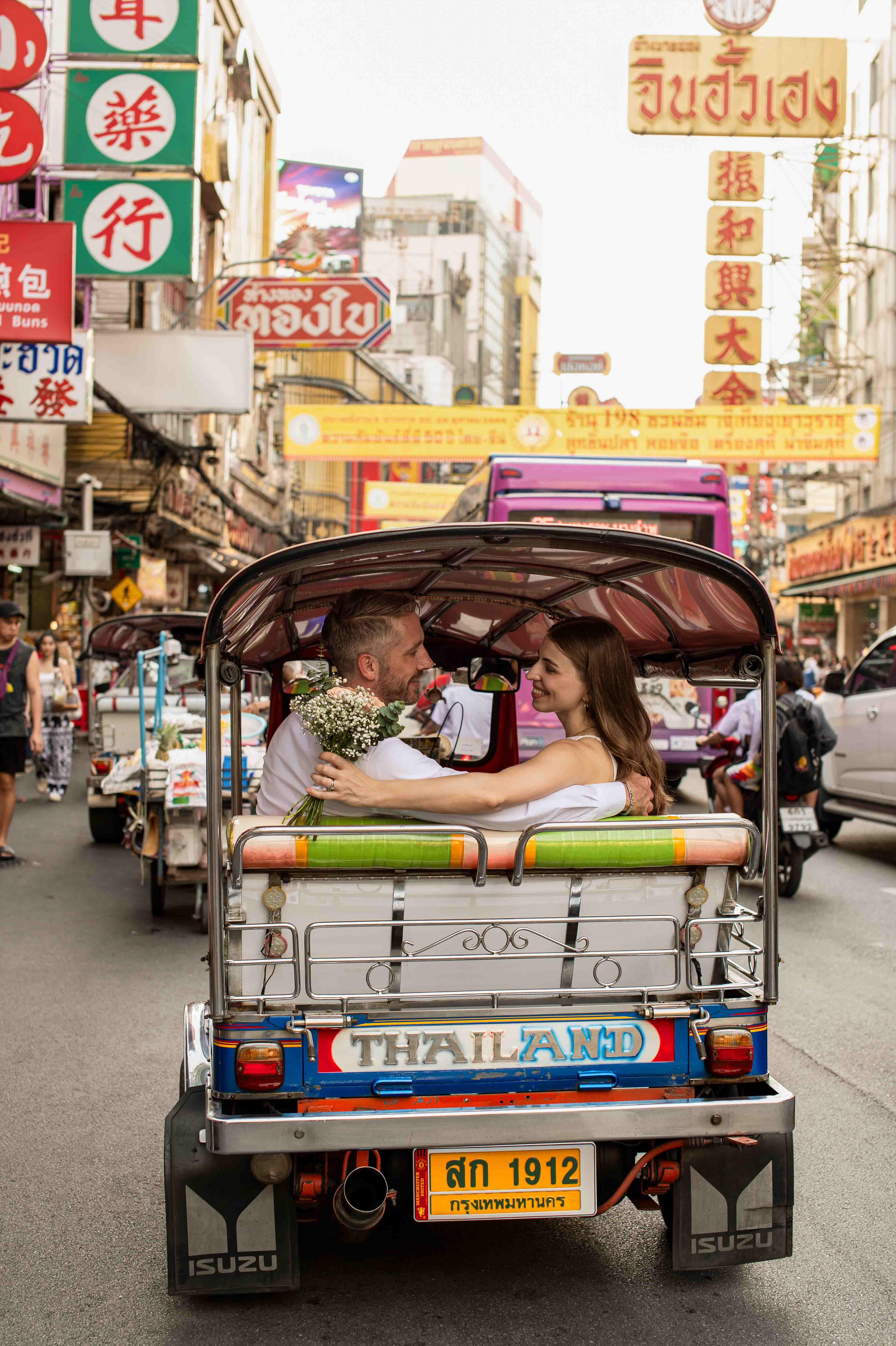 just married couple at china town in bangkok