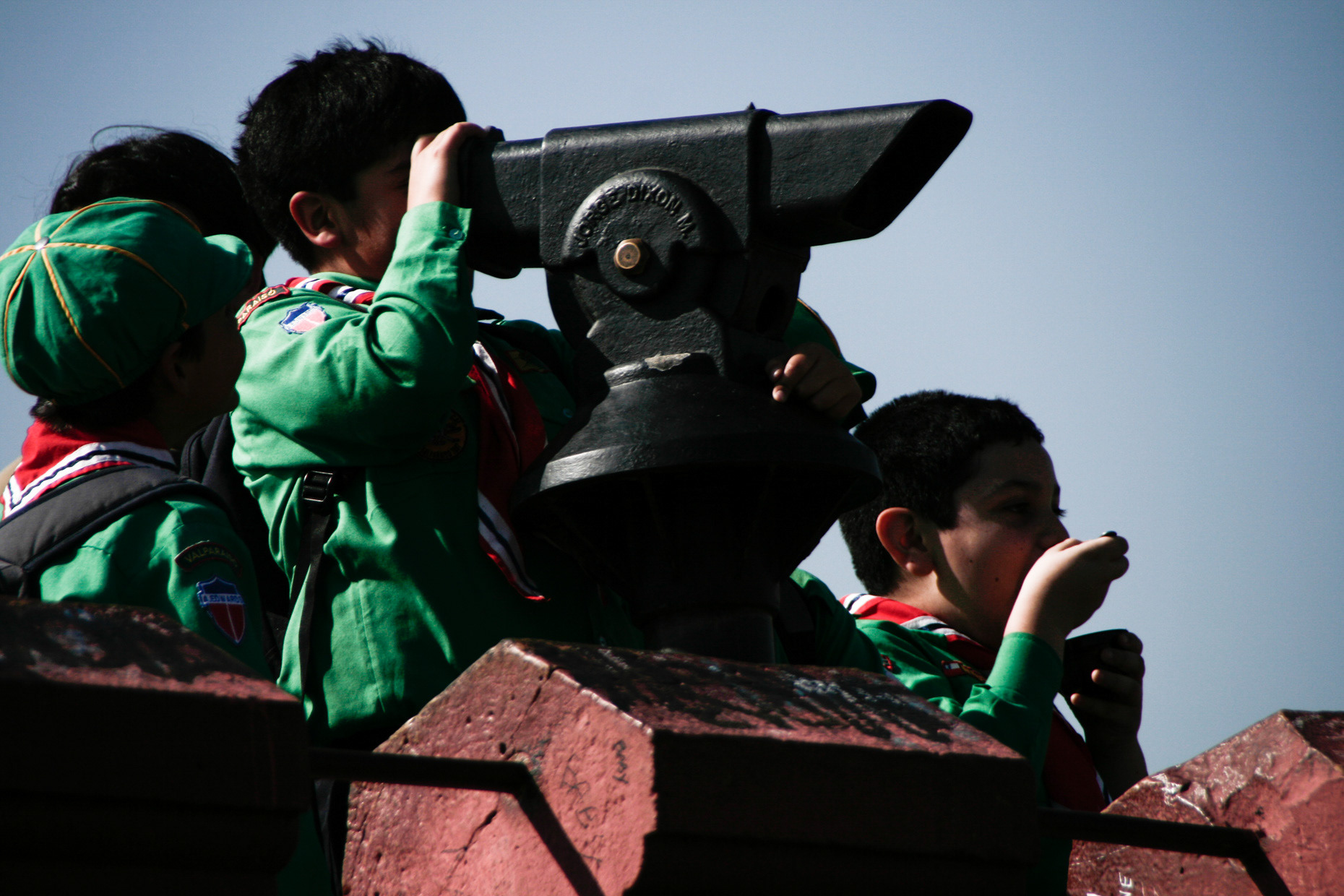 A group of young scouts on top of Cerro San Cristobal in April 2009 in Santiago de Chile.