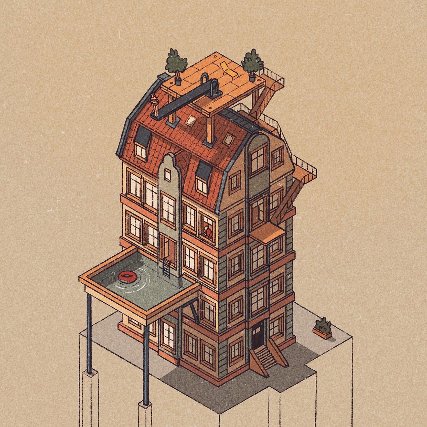 isometric house drawing