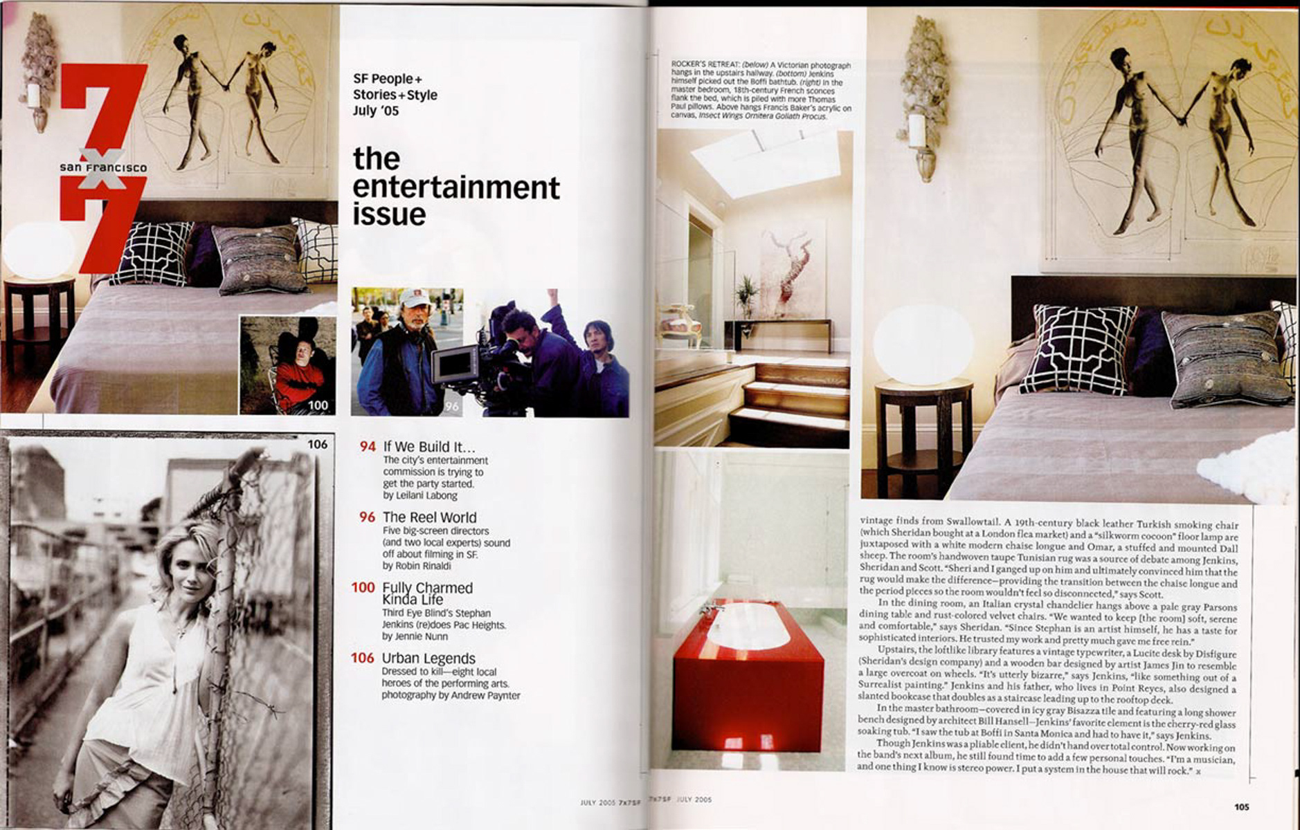 7x7 article on interior design of 3 Eye Blind's interior including artwork by Francis Baker